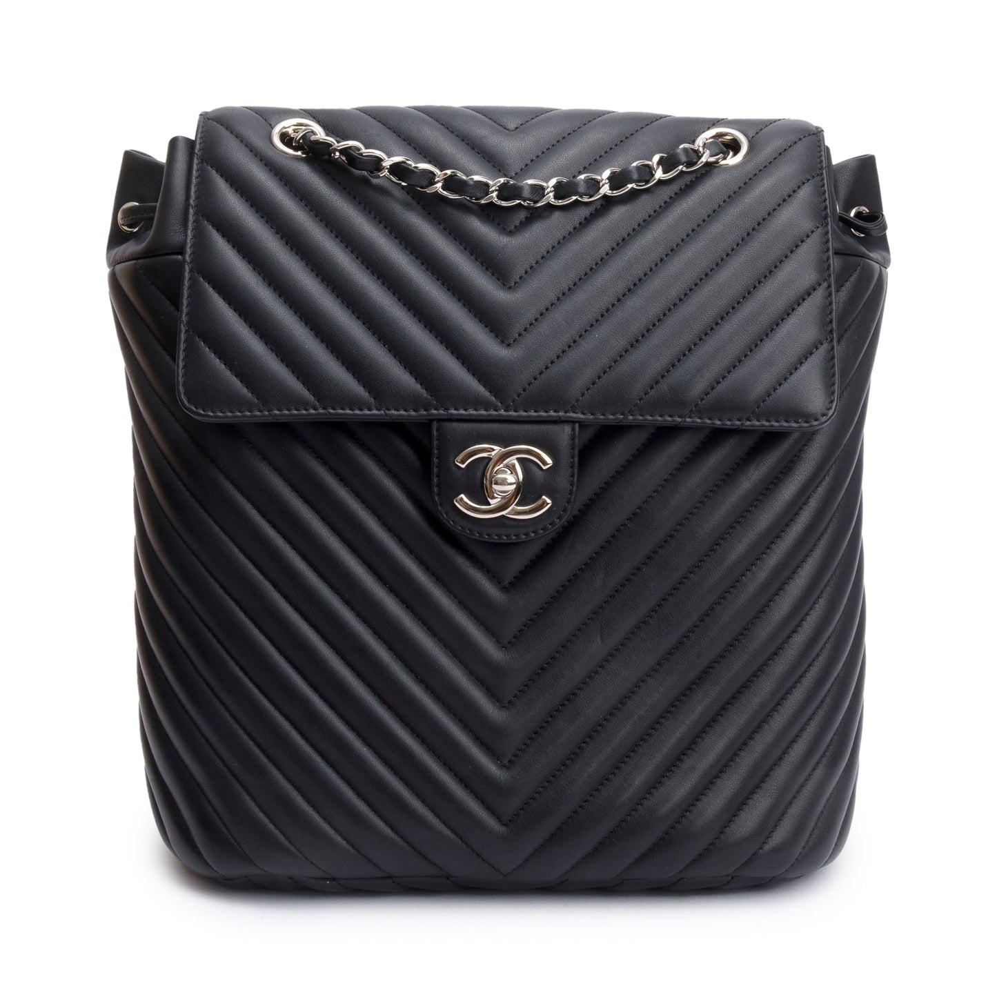 Chanel Chevron Quilted Urban Spirit Backpack Leather Lambskin Black Travel Bag
