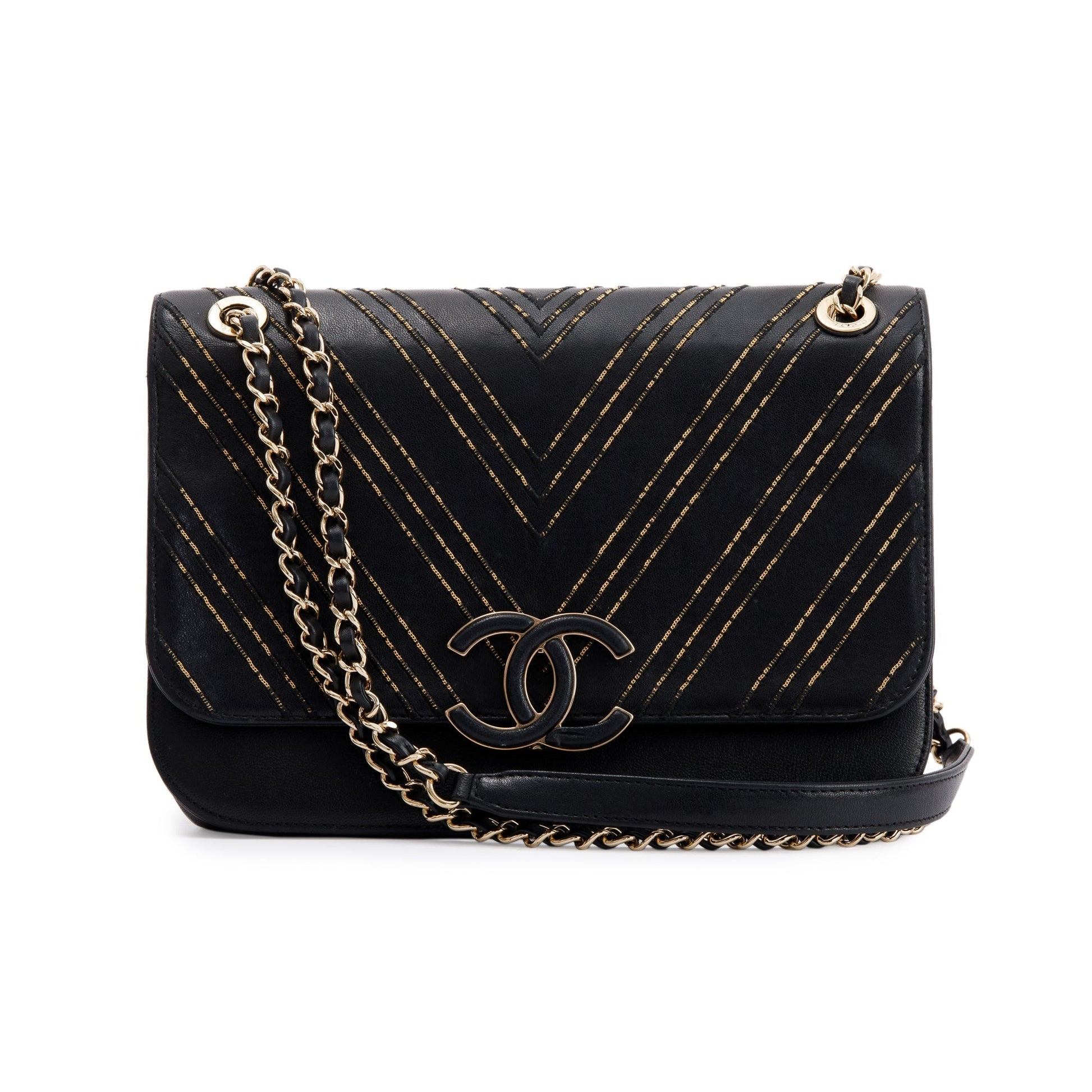 Chanel Chevron Subtle Flap Black Travel Bag
