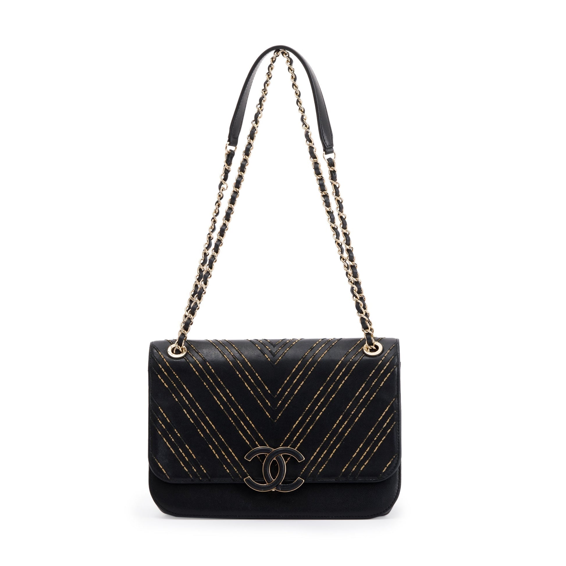Chanel Chevron Subtle Flap Black Travel Bag