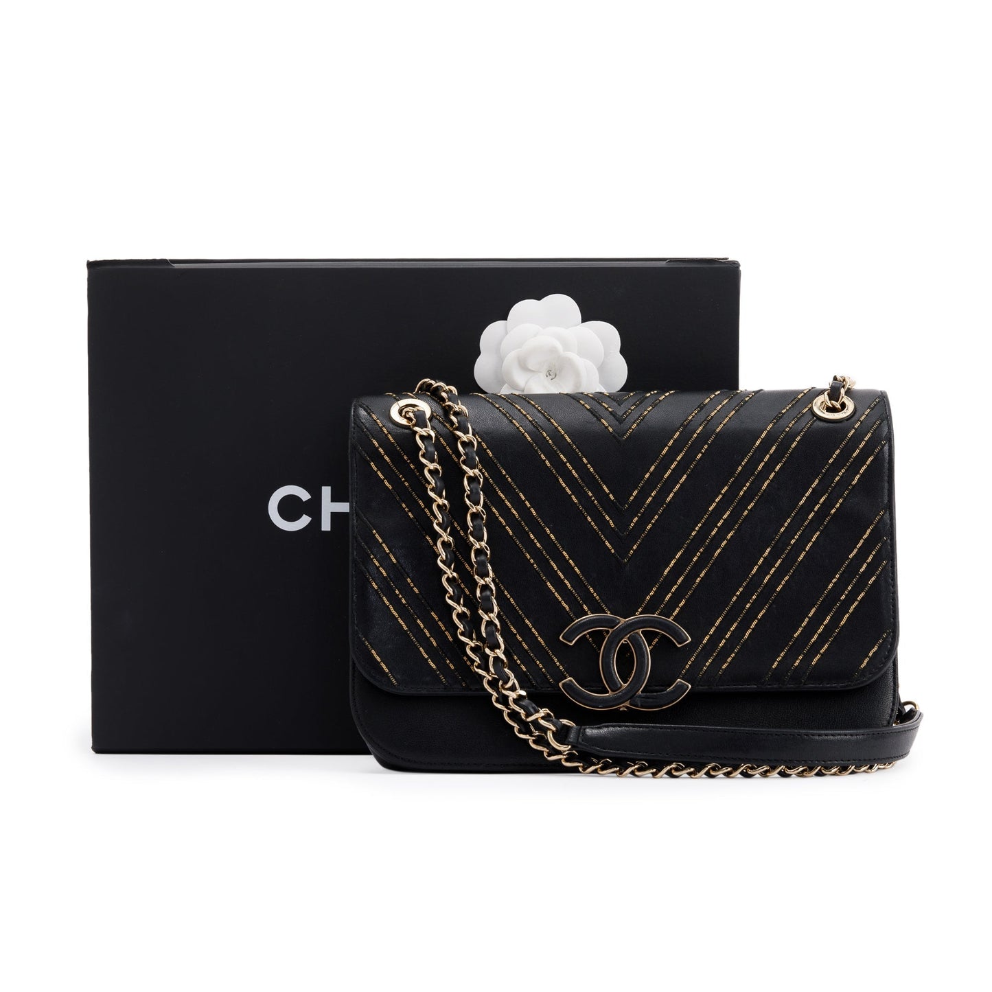 Chanel Chevron Subtle Flap Black Travel Bag