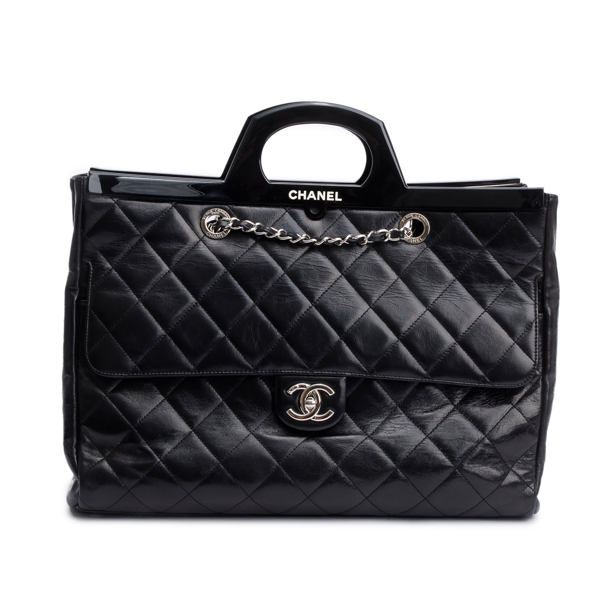 Chanel Glazed CC Delivery Leather Calfskin Black Travel Bag