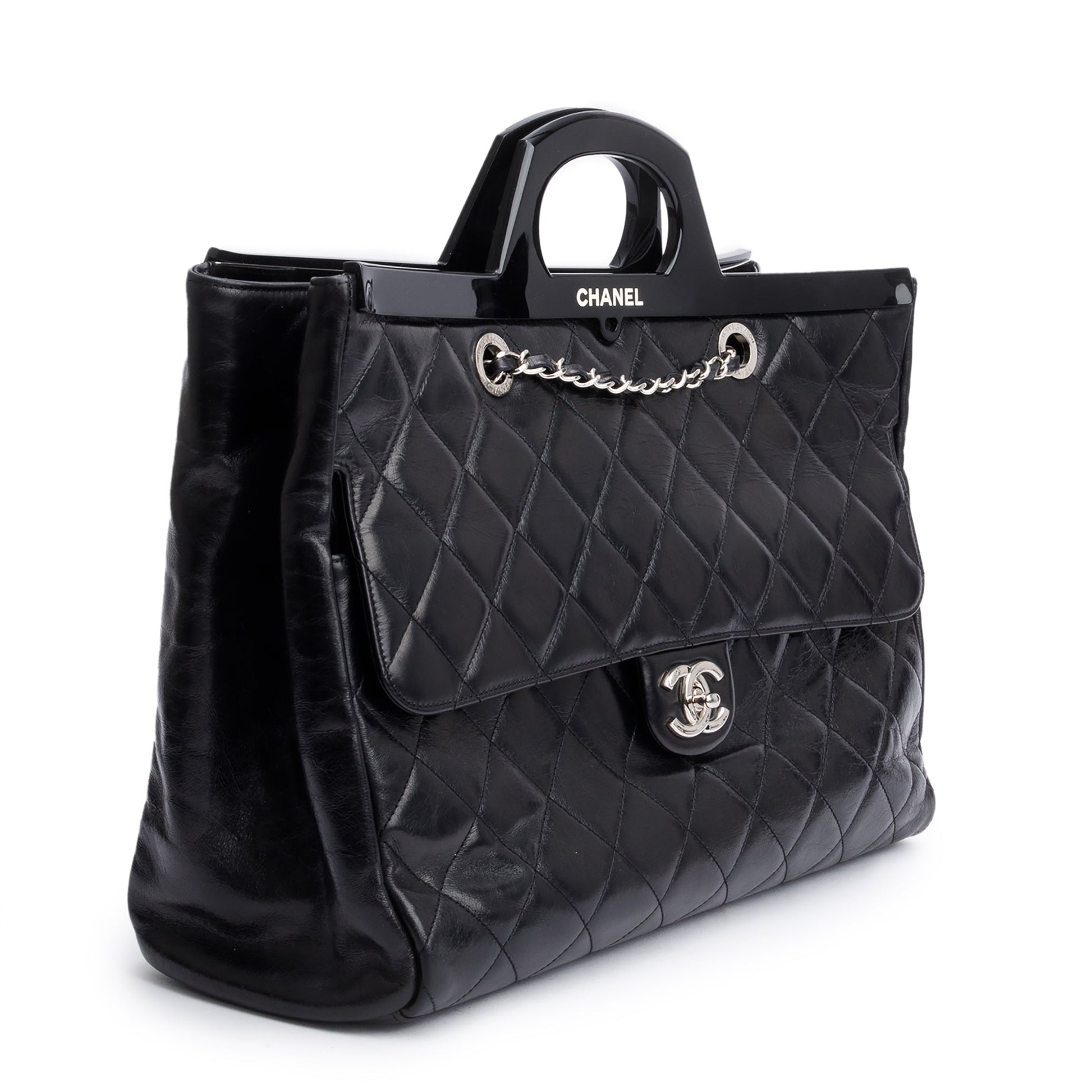 Chanel Glazed CC Delivery Leather Calfskin Black Travel Bag