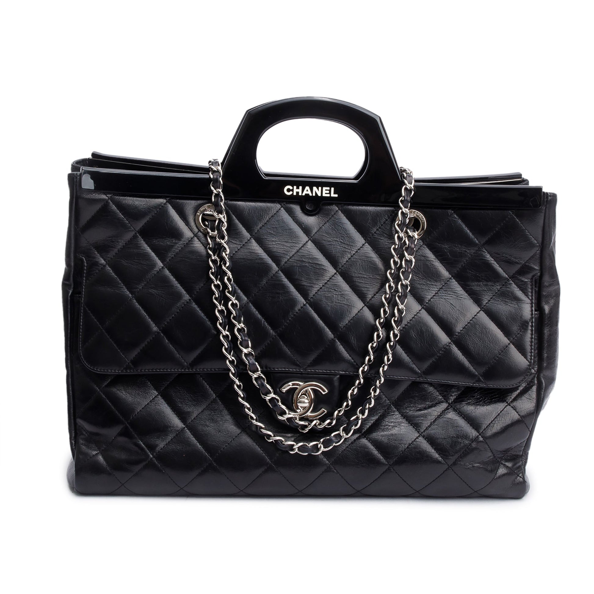 Chanel Glazed CC Delivery Leather Calfskin Black Travel Bag