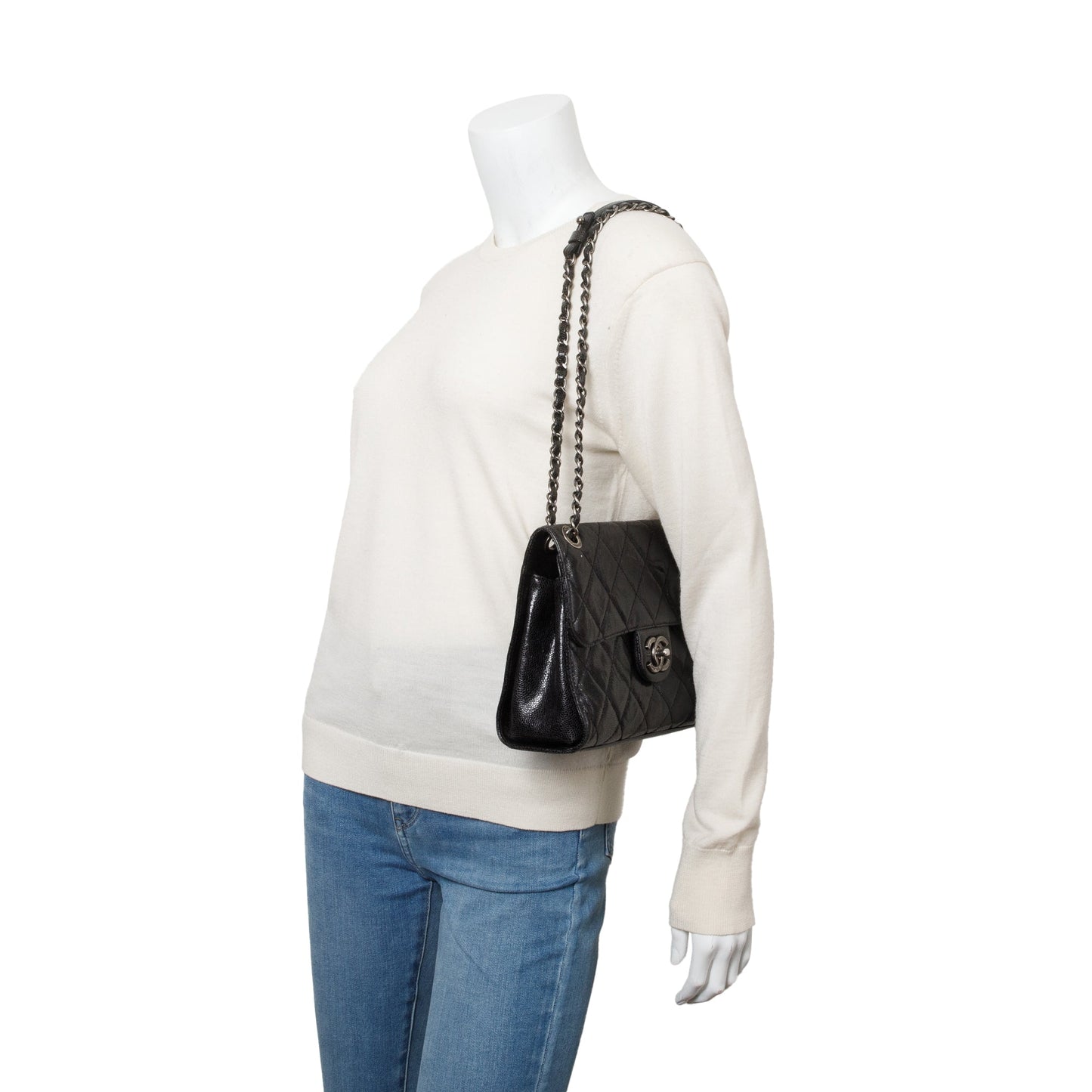 Chanel Glazed Caviar CC Crave Flap Leather Black Travel Bag
