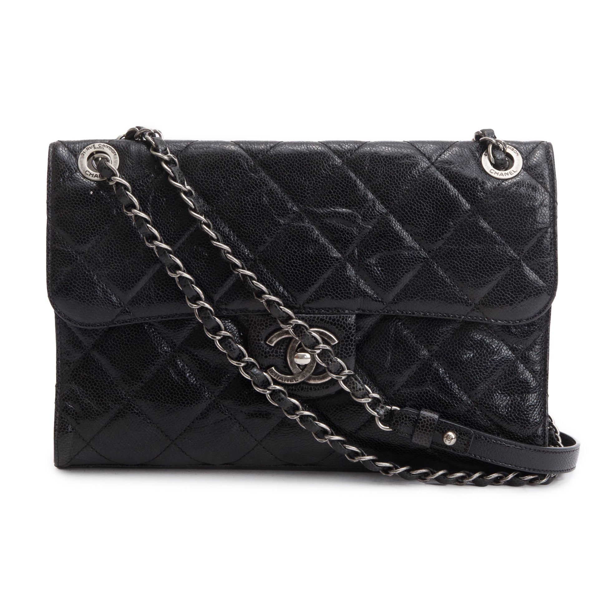 Chanel Glazed Caviar CC Crave Flap Leather Black Travel Bag