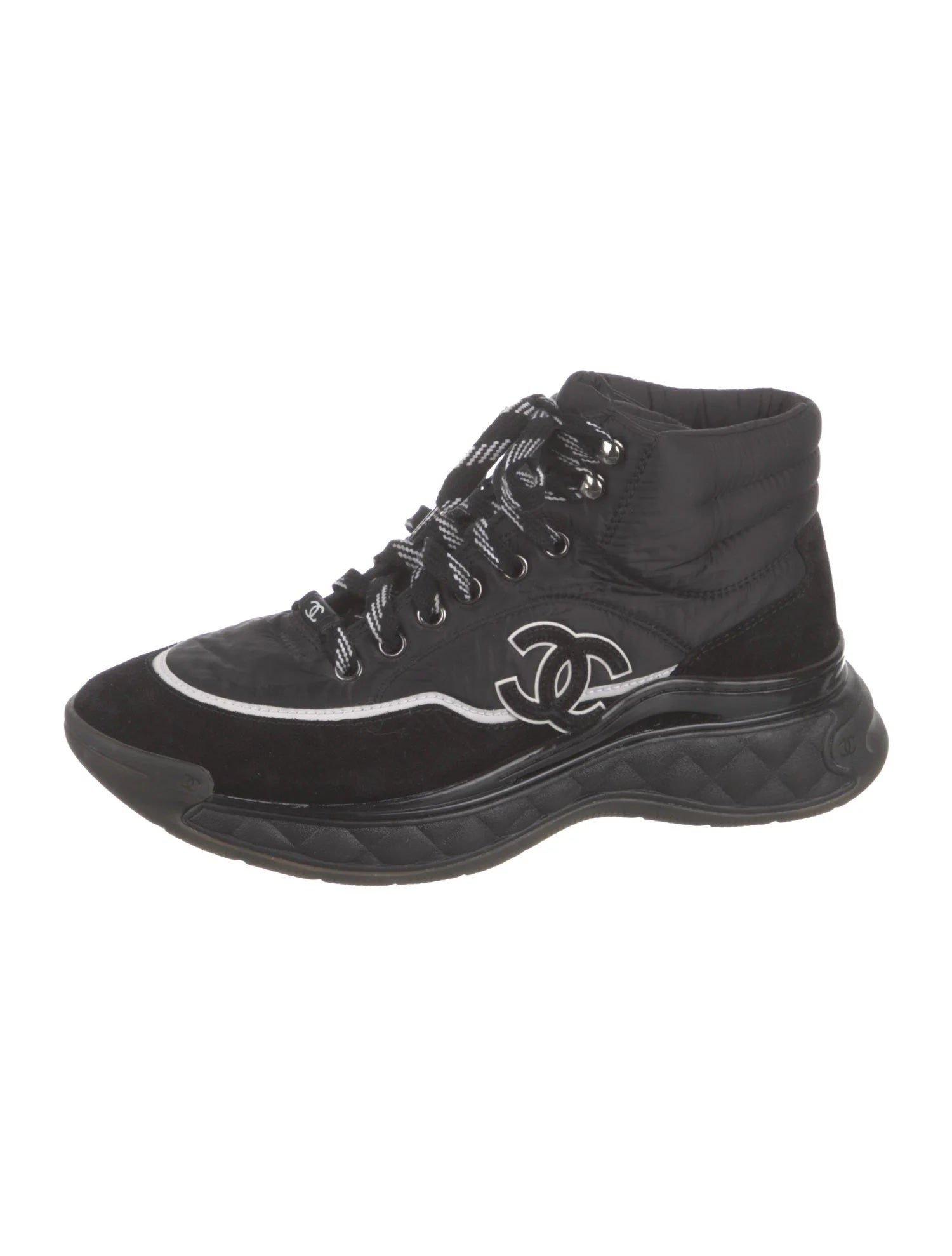 Chanel Mesh Calfskin Suede High Top Platform CC Sneakers for Women