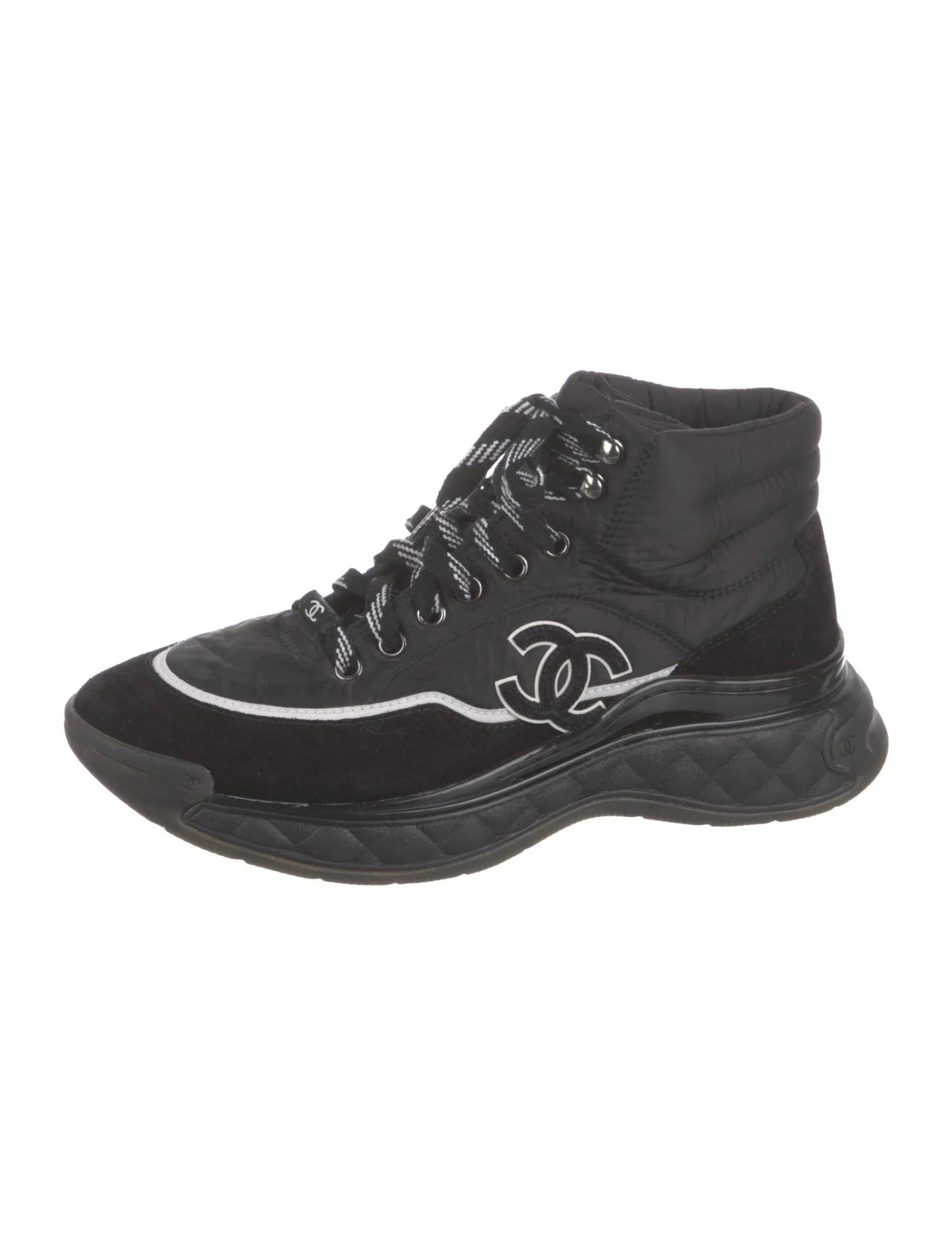 CHANEL MESH CALFSKIN SUEDE HIGH-TOP PLATFORM CC SNEAKERS