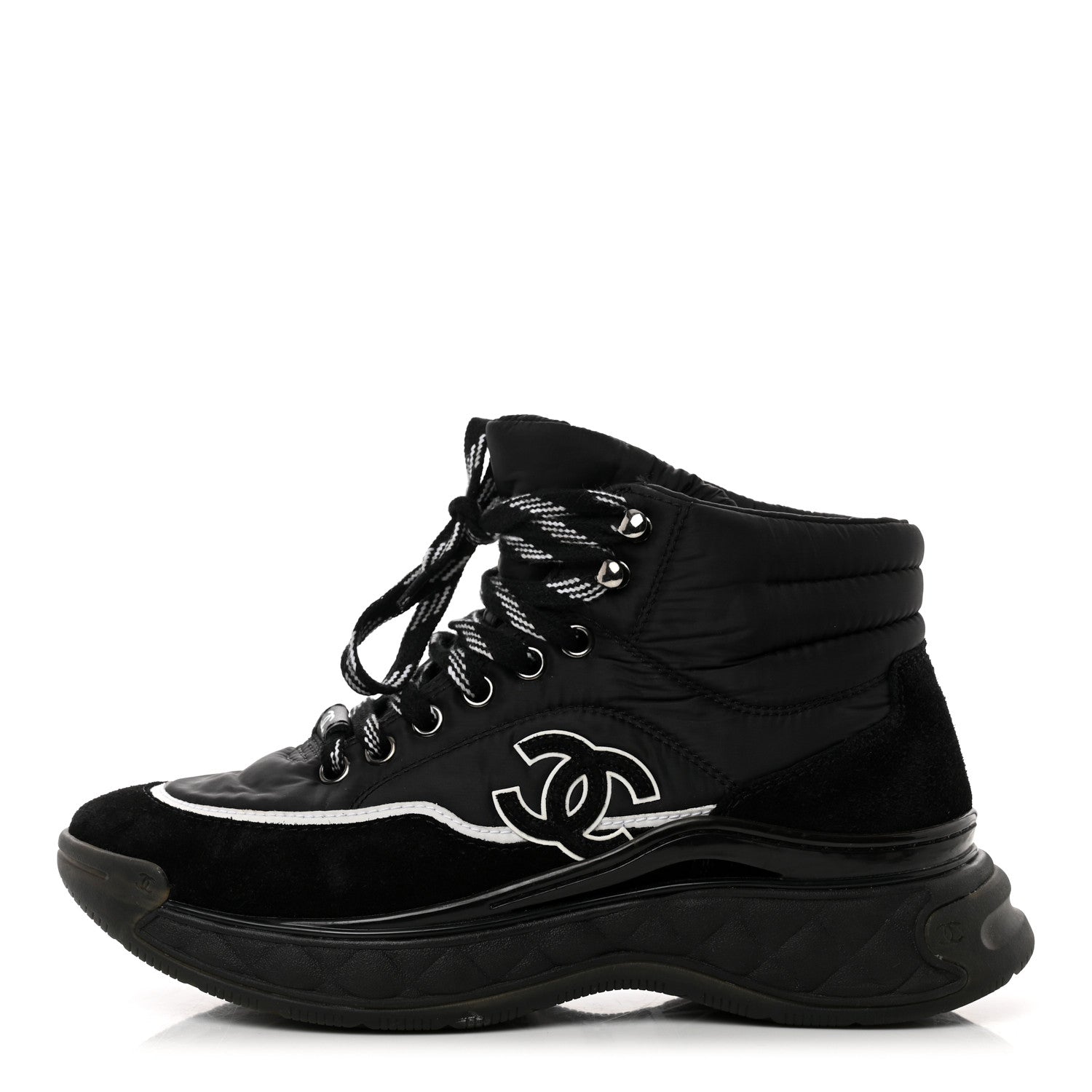 CHANEL MESH CALFSKIN SUEDE HIGH-TOP PLATFORM CC SNEAKERS