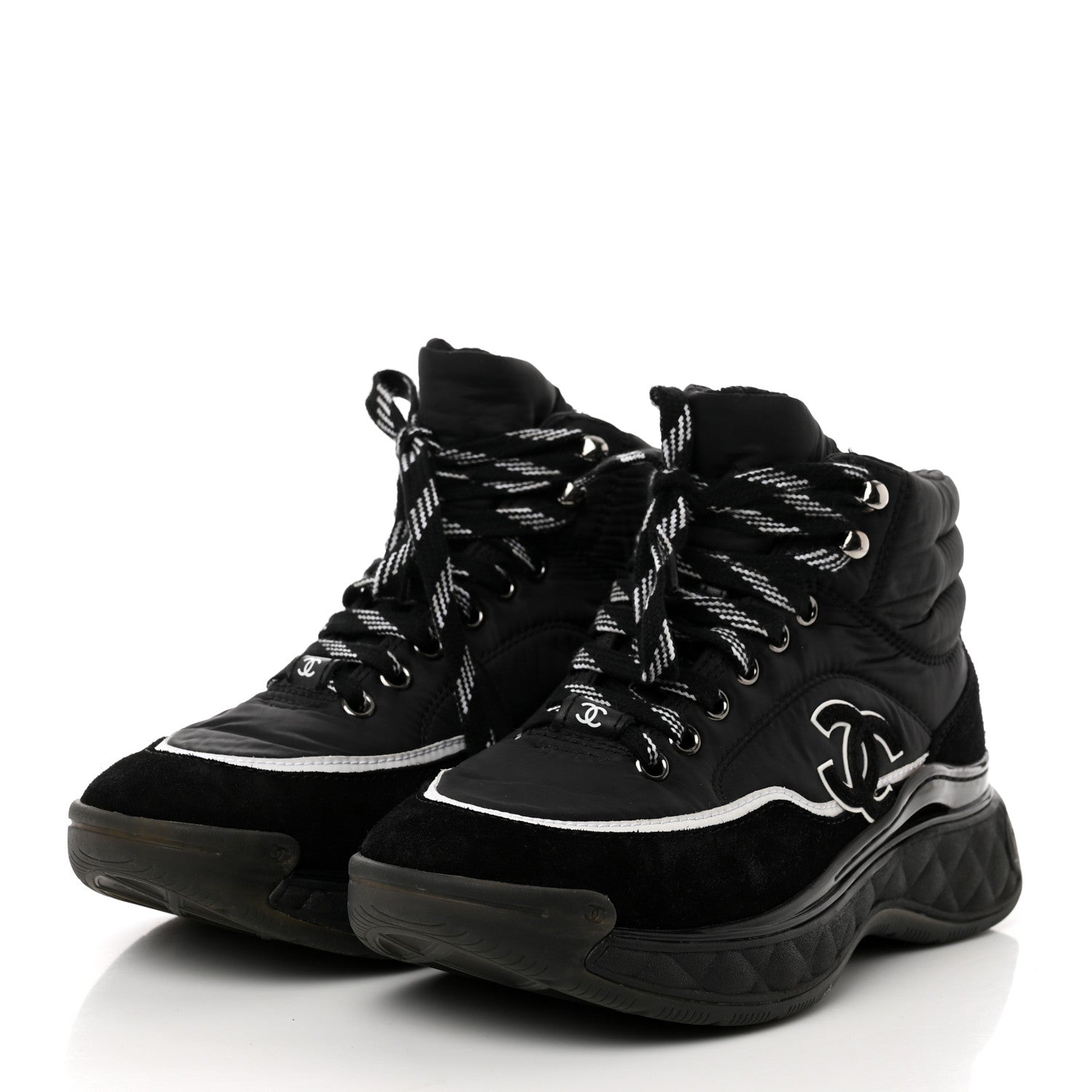 CHANEL MESH CALFSKIN SUEDE HIGH-TOP PLATFORM CC SNEAKERS