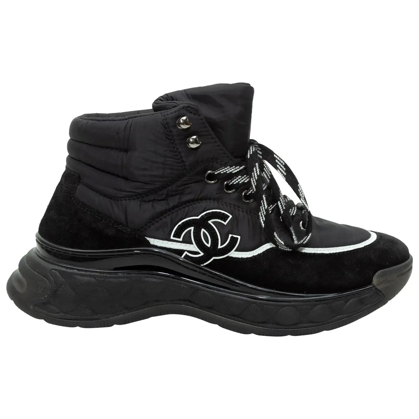 Chanel Mesh Calfskin Suede High Top Platform CC Sneakers for Women