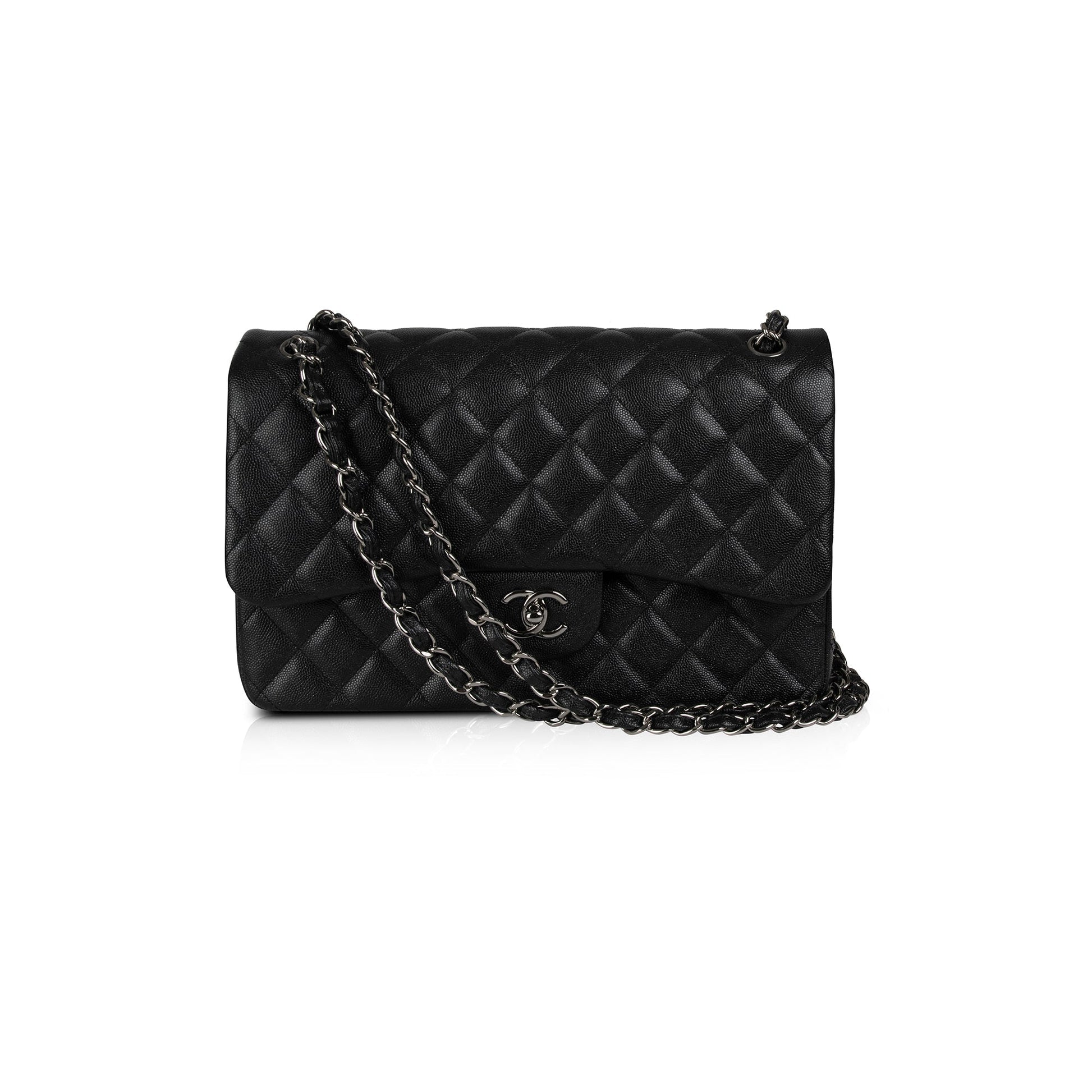 Chanel Iridescent Caviar Classic Jumbo Double Black Travel Bag