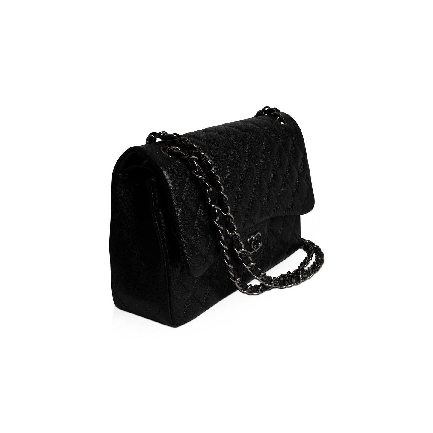 Chanel Iridescent Caviar Classic Jumbo Double Black Travel Bag
