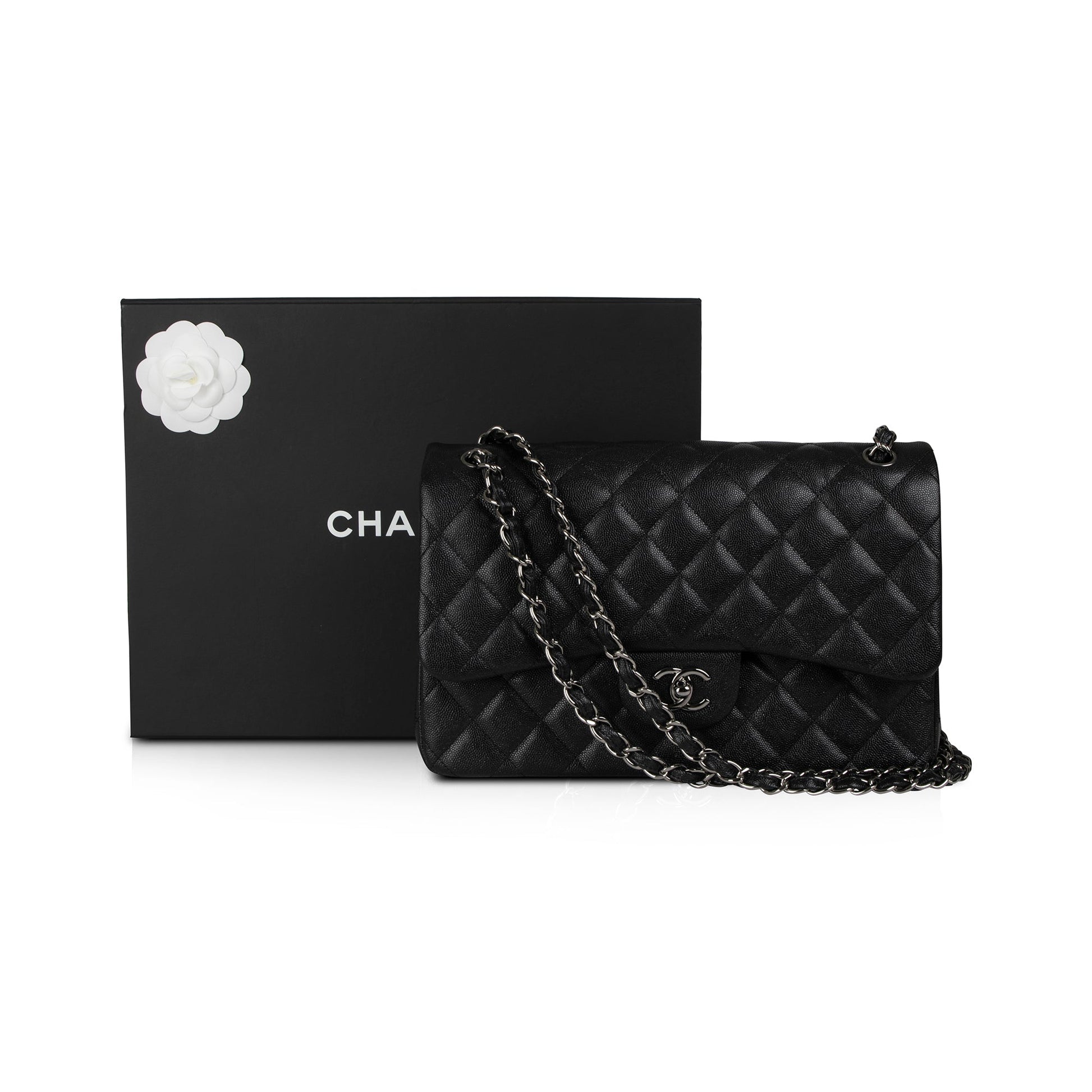Chanel Iridescent Caviar Classic Jumbo Double Black Travel Bag