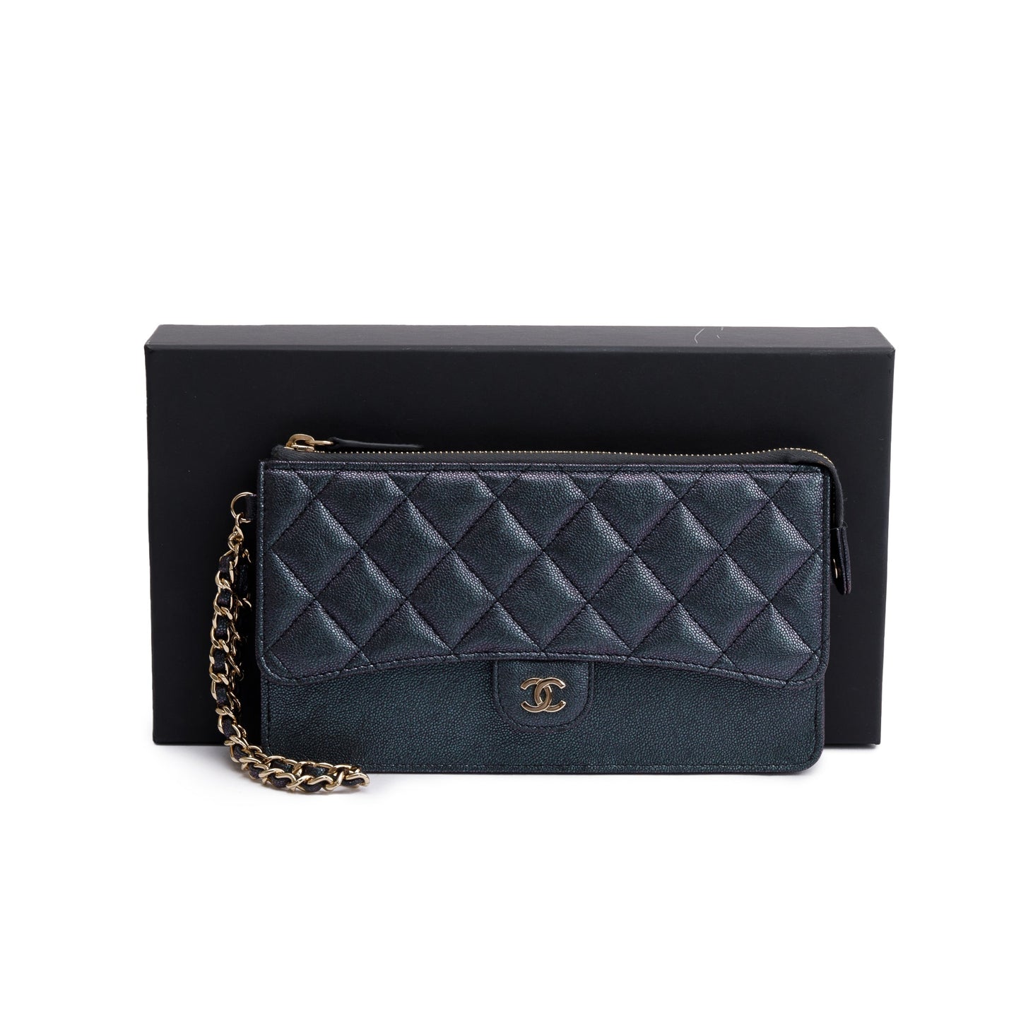 Chanel Iridescent Caviar Classic Handle Leather Black Travel Bag