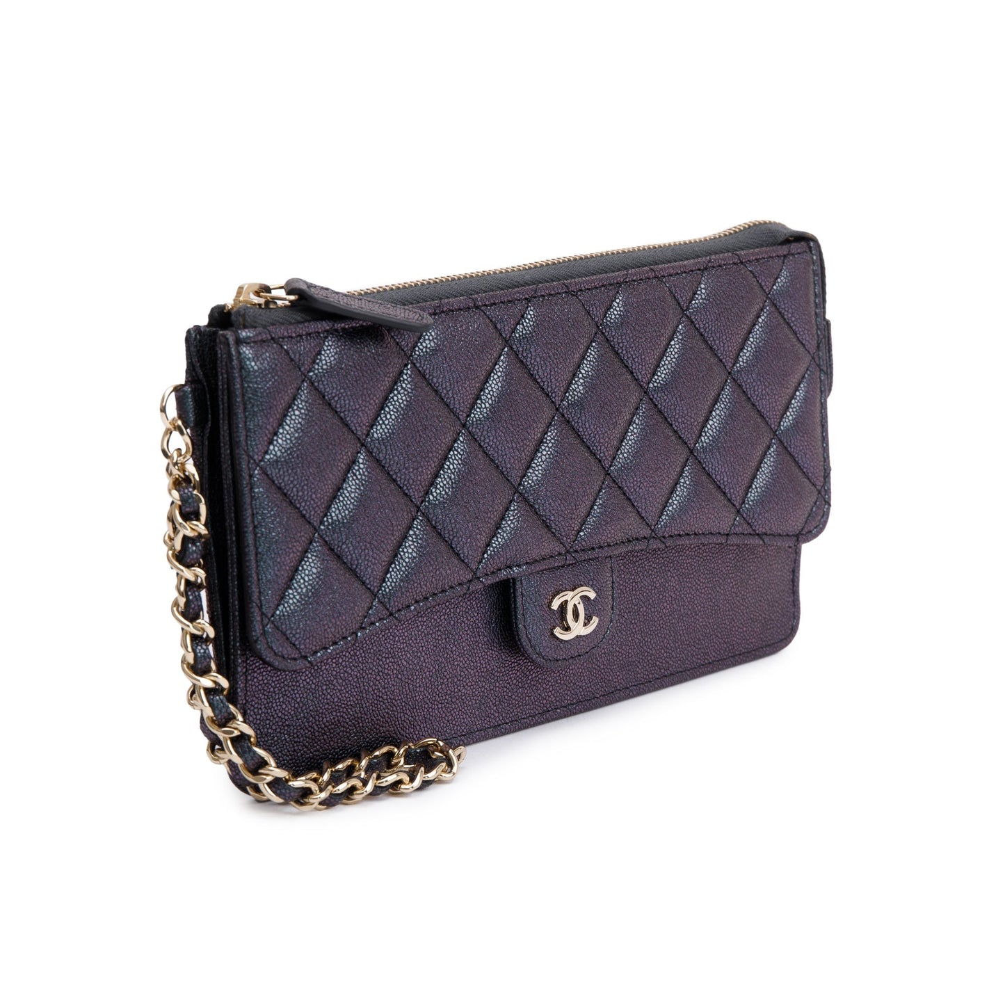 Chanel Iridescent Caviar Classic Handle Leather Black Travel Bag