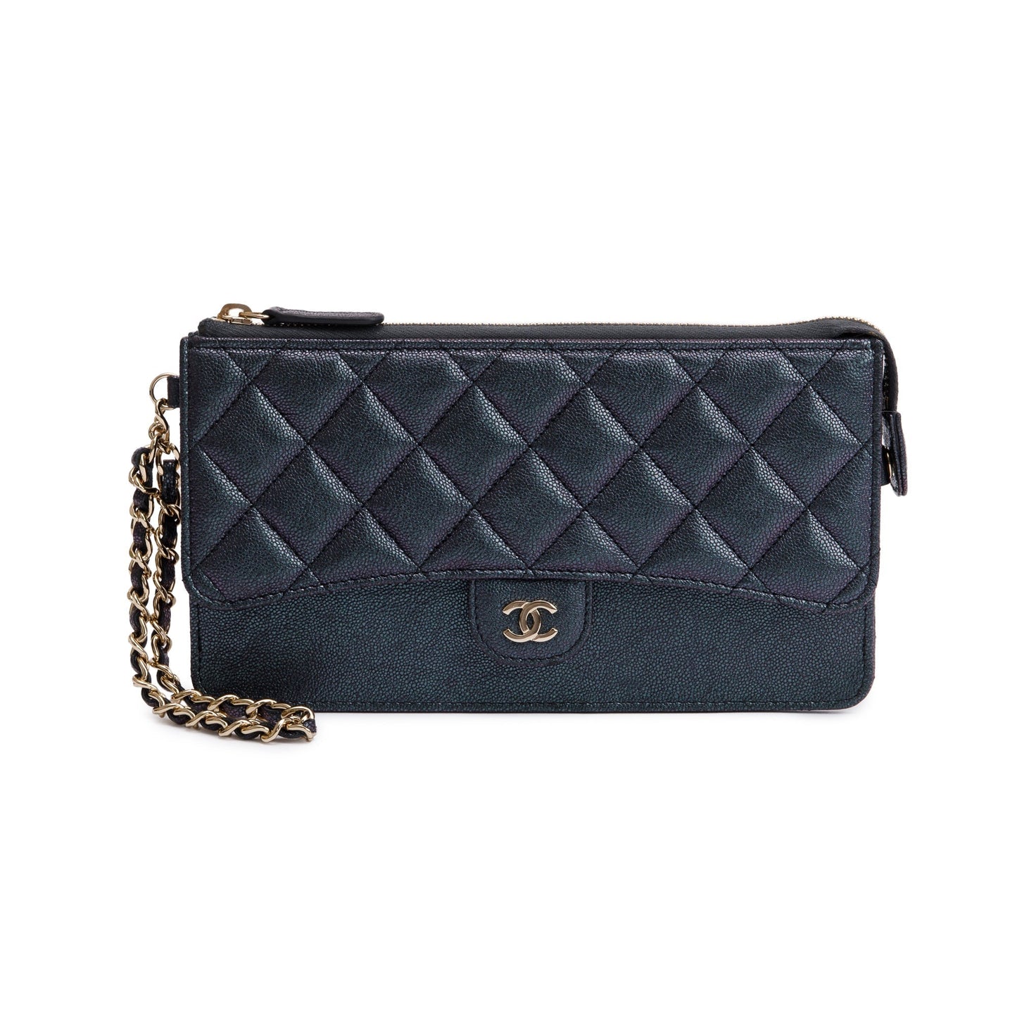 Chanel Iridescent Caviar Classic Handle Leather Black Travel Bag