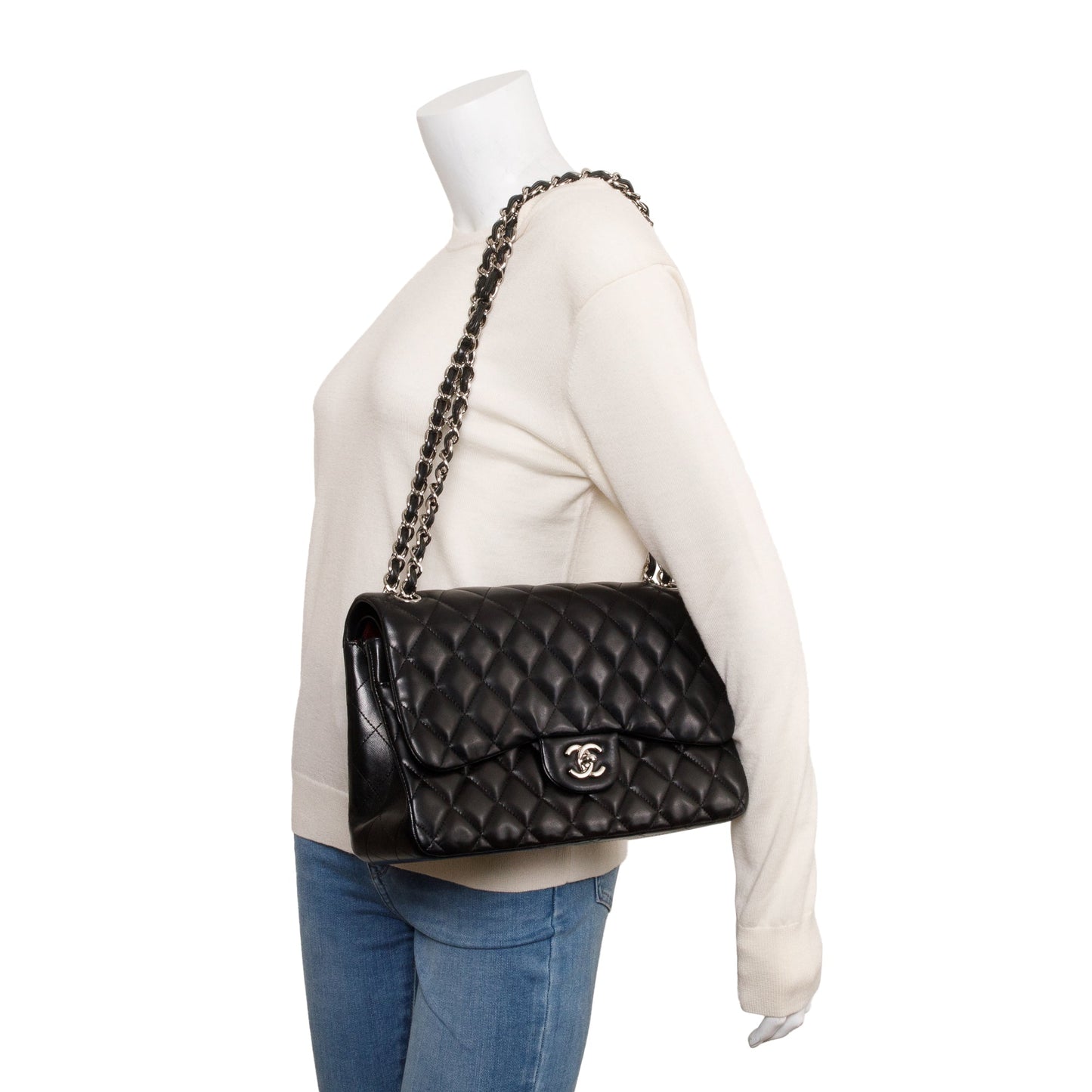 Chanel Classic Jumbo Double Flap Lambskin Black Travel Bag Flap Bag