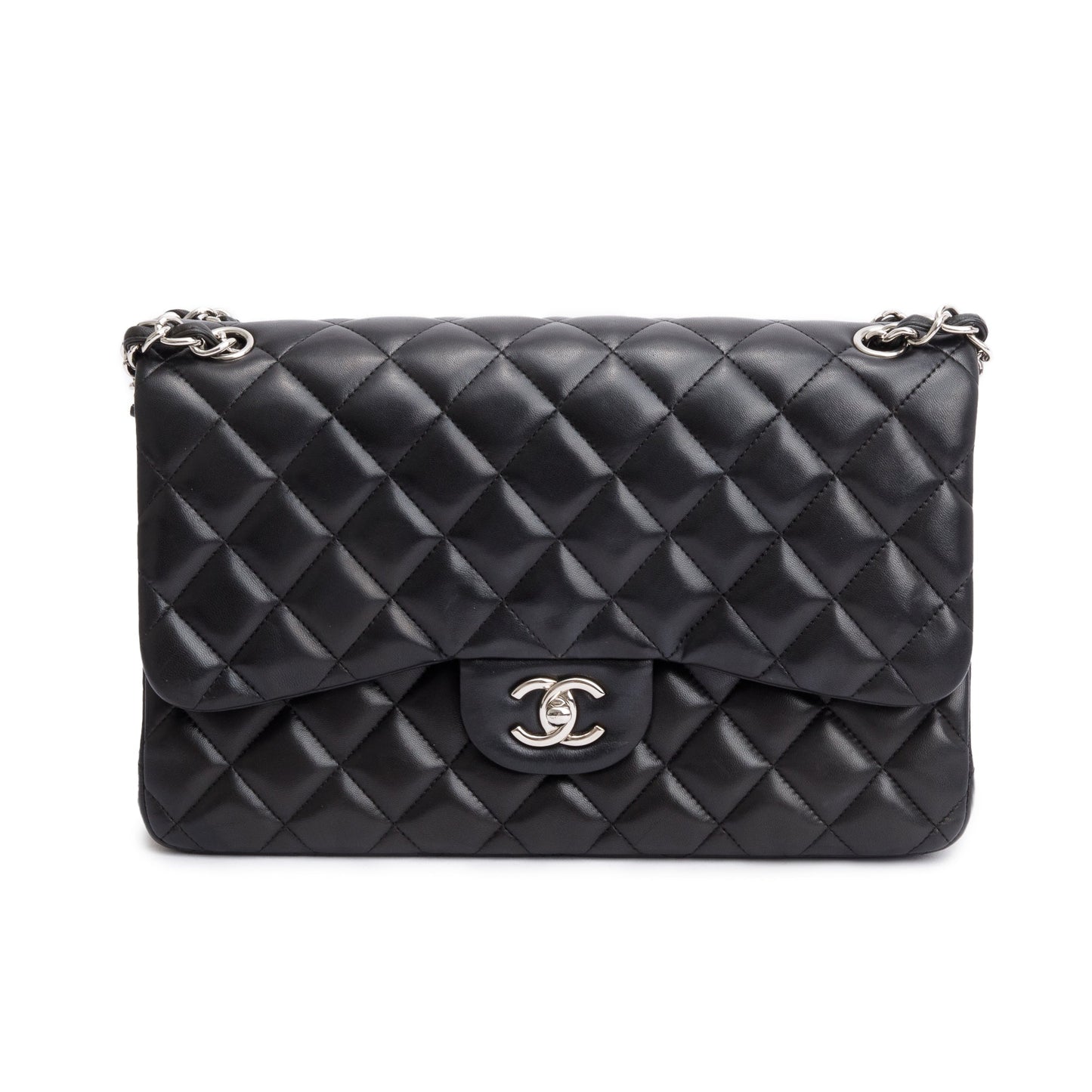 Chanel Classic Jumbo Double Flap Lambskin Black Travel Bag Flap Bag