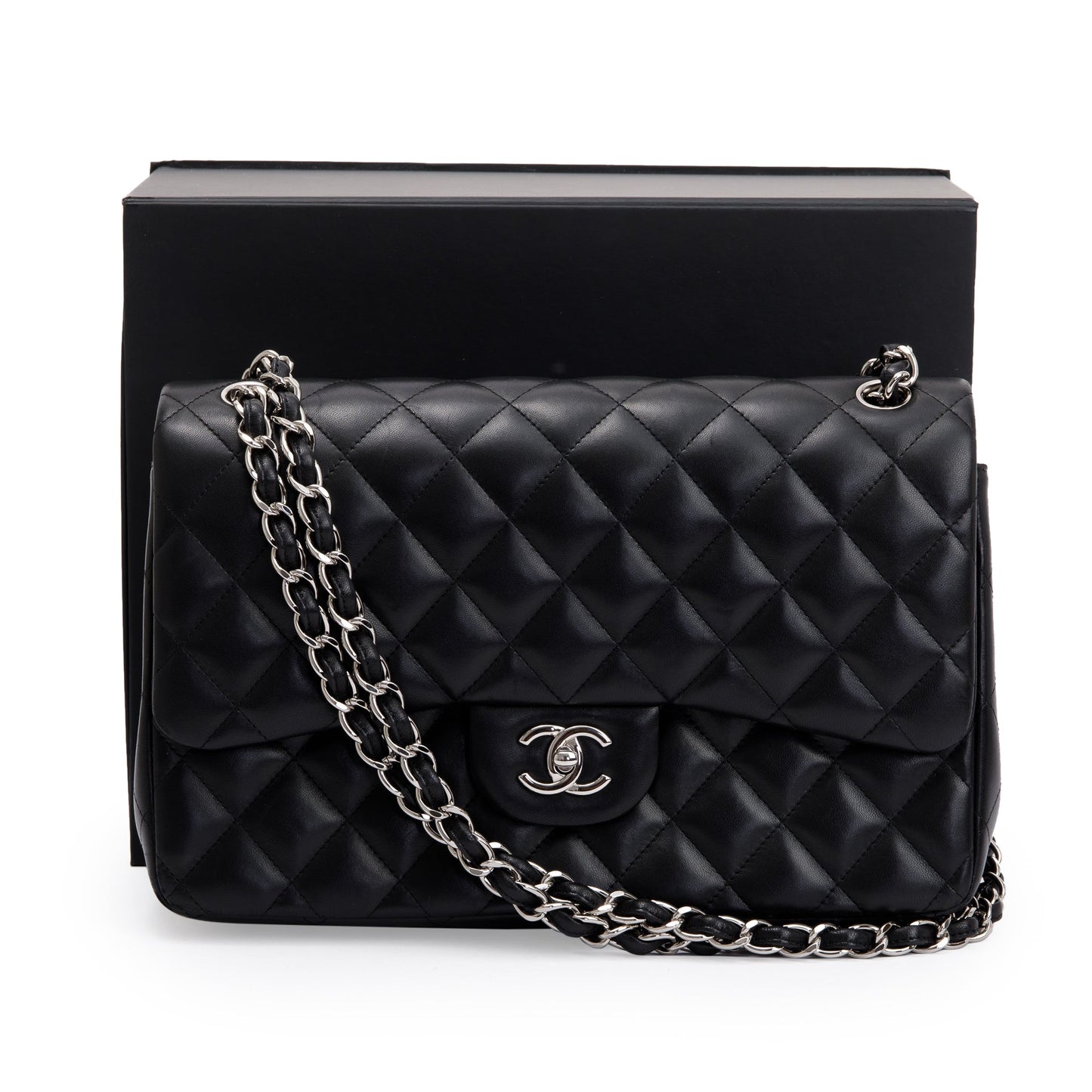 Chanel Classic Jumbo Double Flap Lambskin Black Travel Bag Authenticity Card