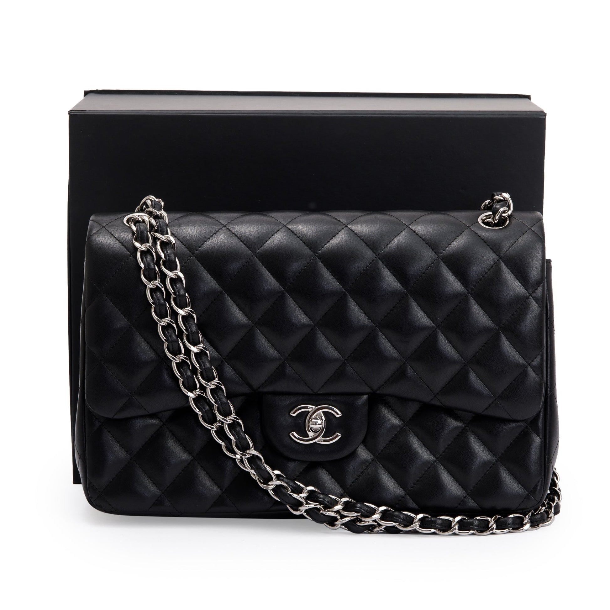 Chanel Classic Jumbo Double Flap Lambskin Black Travel Bag Authenticity Card