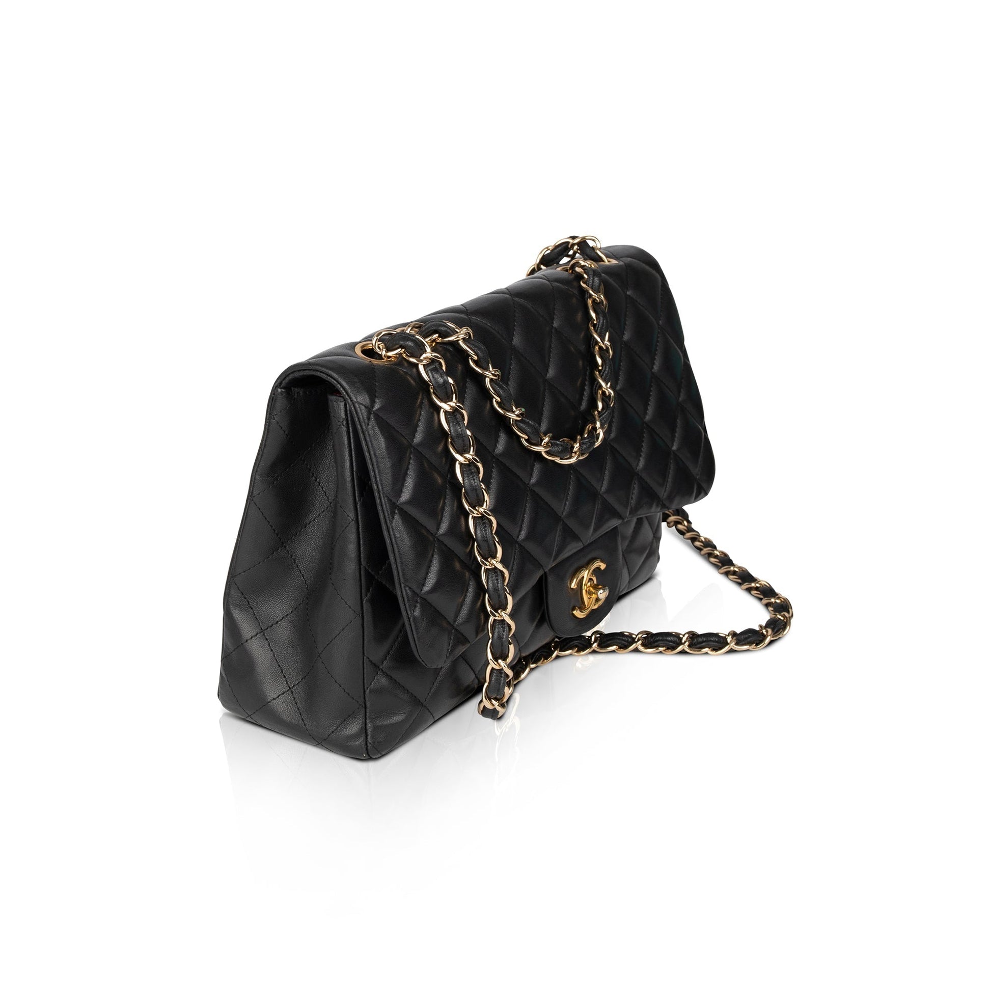 Chanel Classic Jumbo Single Flap Lambskin Black Travel Bag
