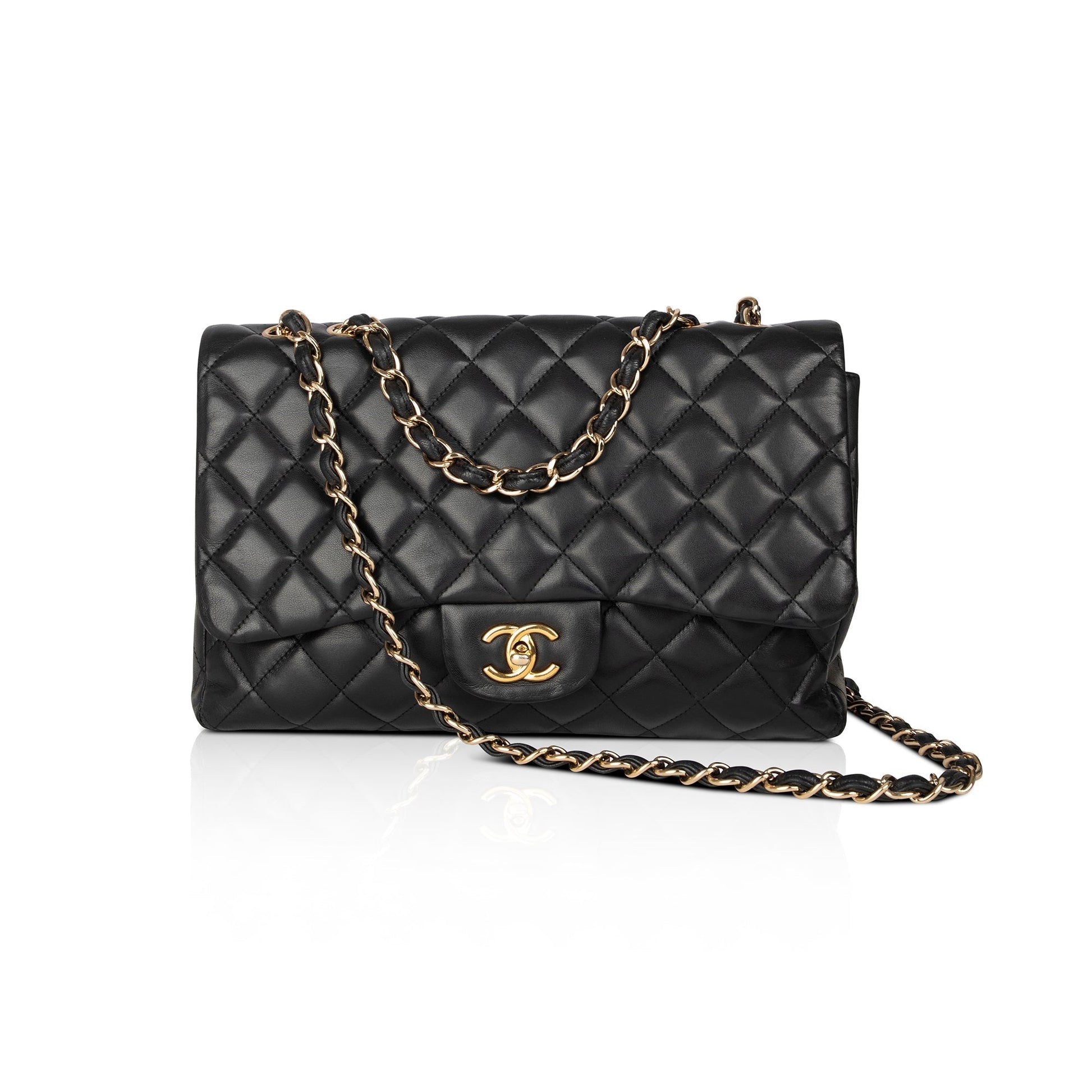 Chanel Classic Jumbo Single Flap Lambskin Black Travel Bag