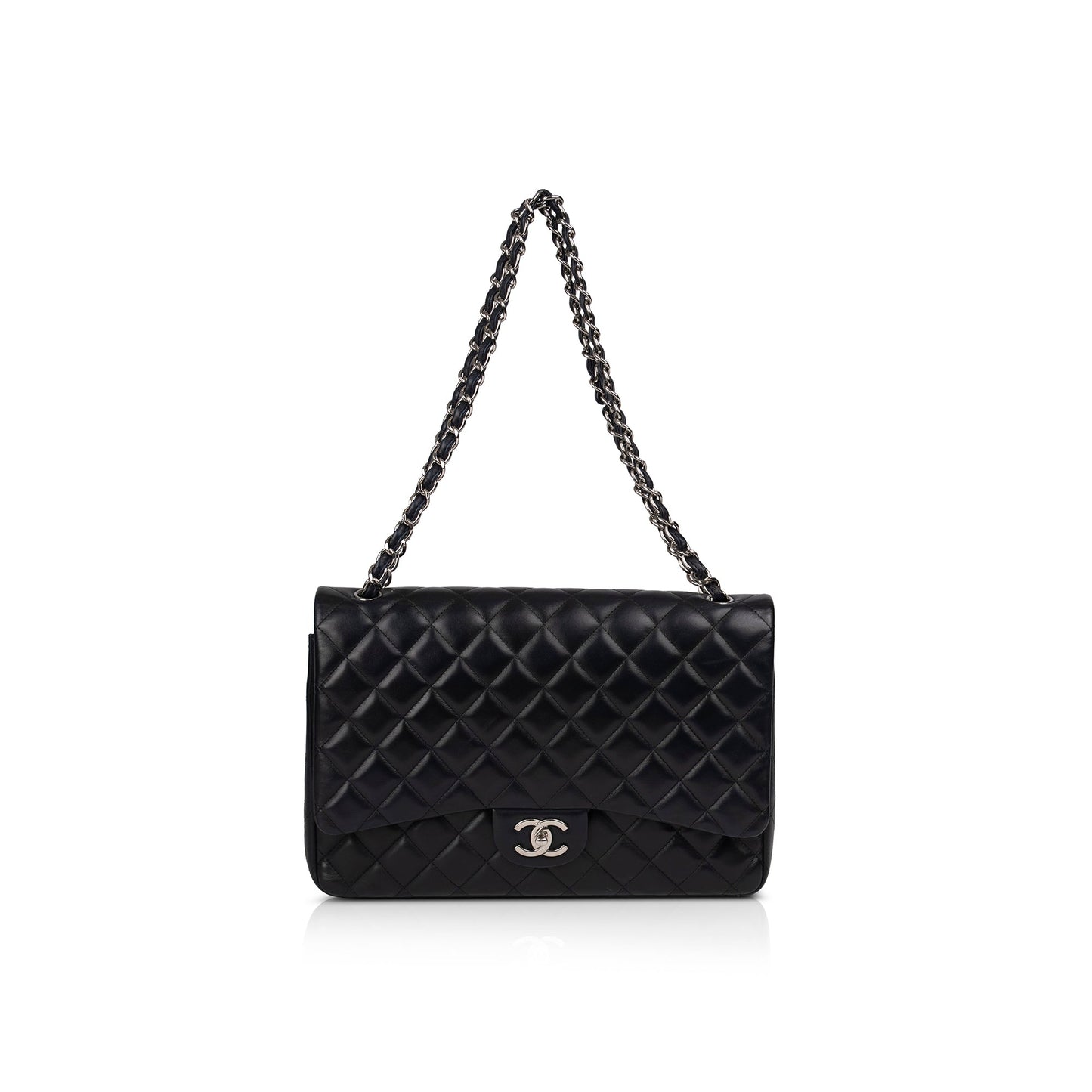 Chanel Classic Maxi Double Flap Lambskin Black Travel Bag