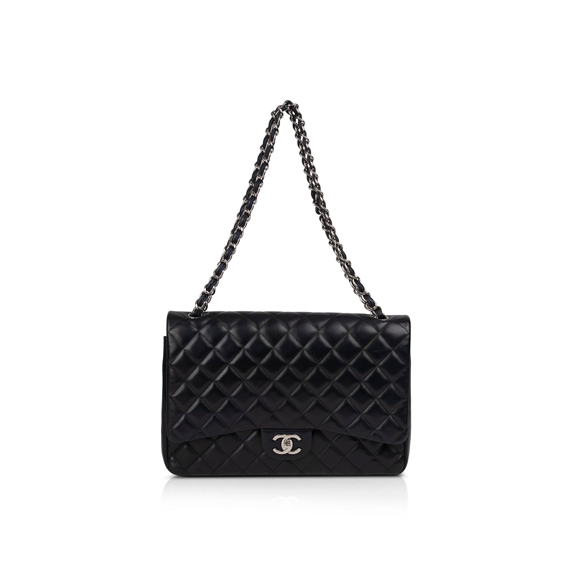 Chanel Classic Maxi Double Flap Lambskin Black Travel Bag