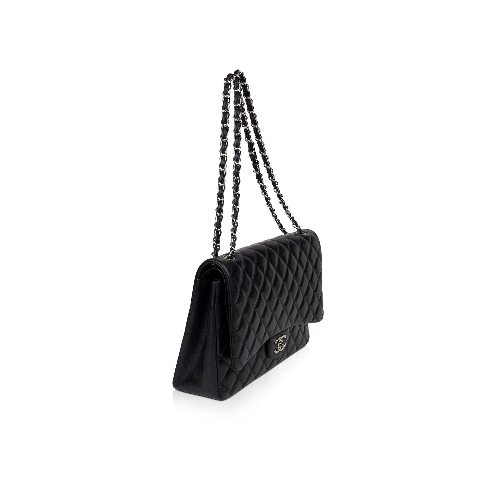 Chanel Classic Maxi Double Flap Lambskin Black Travel Bag