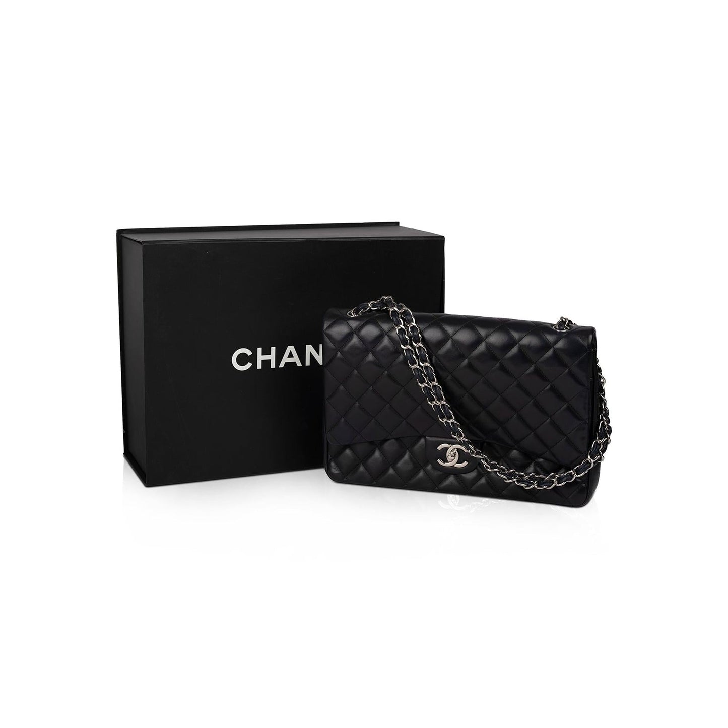 Chanel Classic Maxi Double Flap Lambskin Black Travel Bag