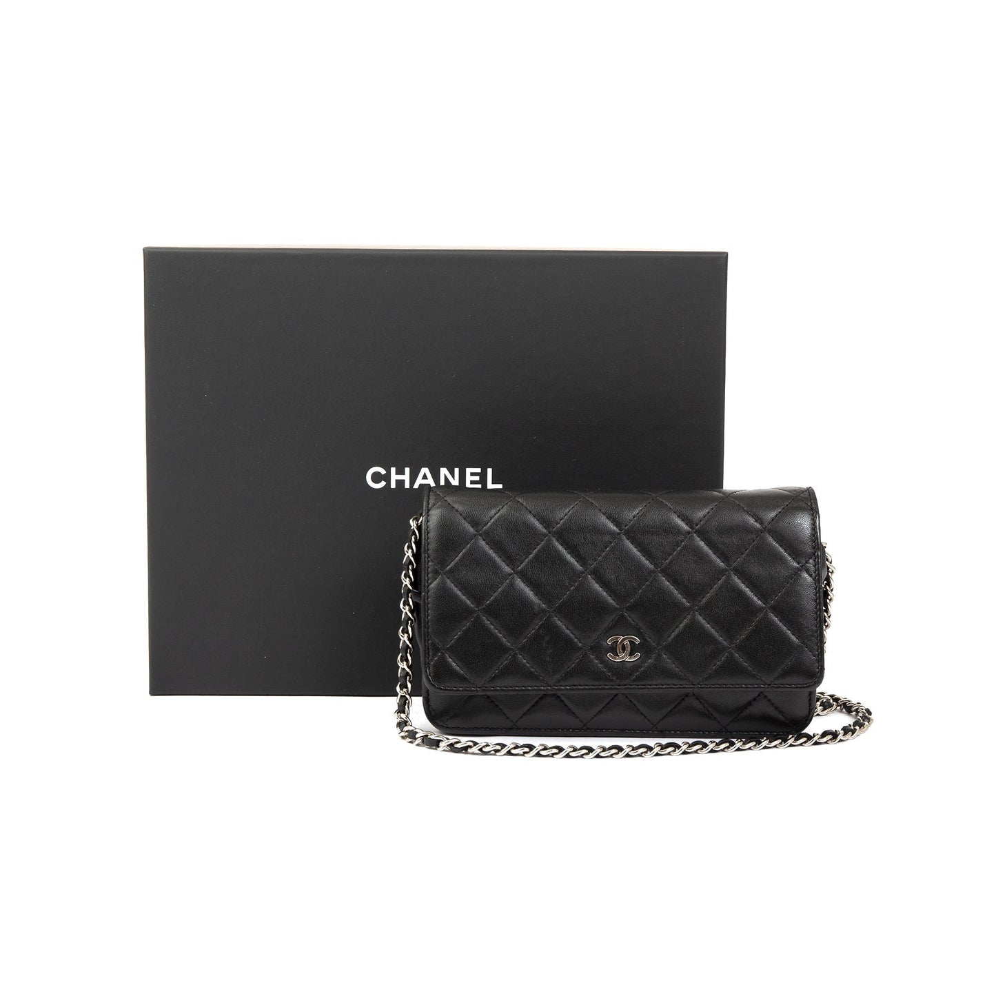 Chanel Classic on Lambskin Black Wallet Case W Box