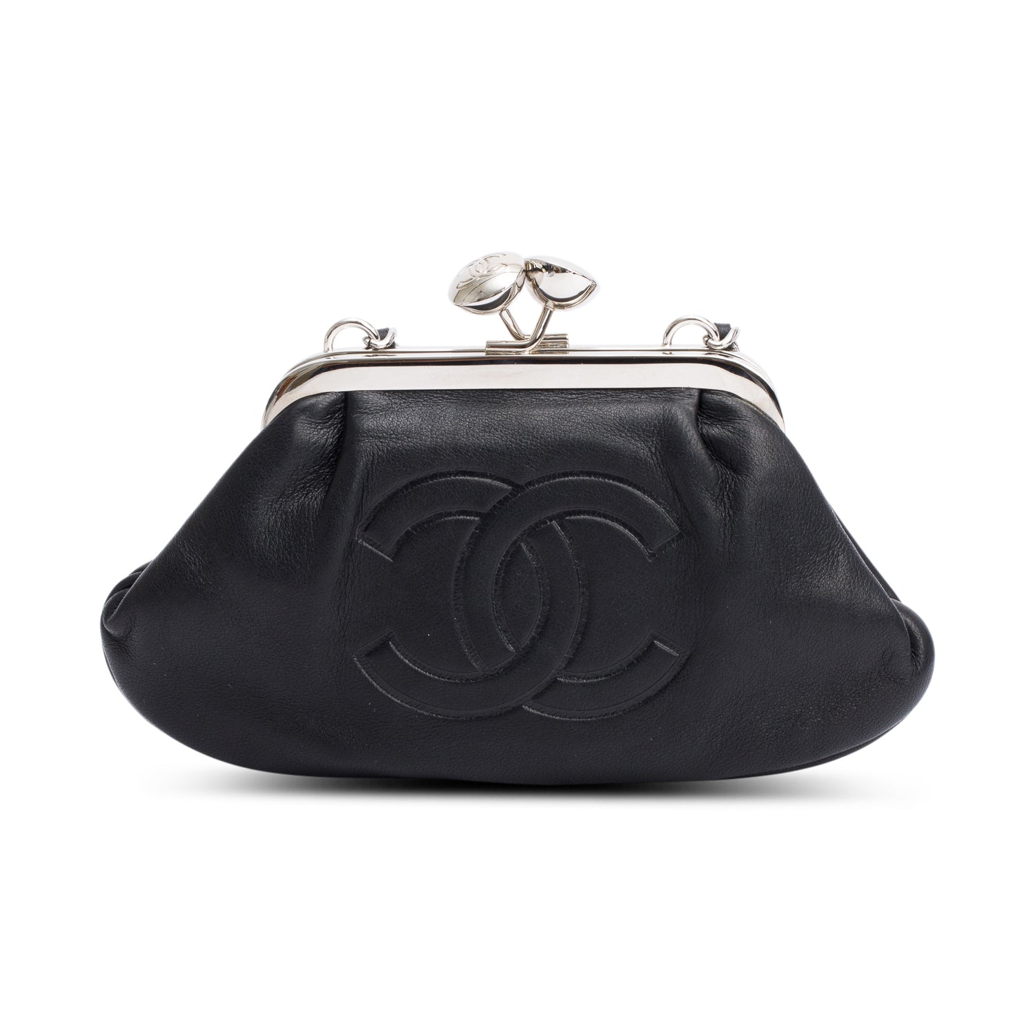 Chanel CC Kisslock Frame Evening Leather Lambskin Black Travel Bag