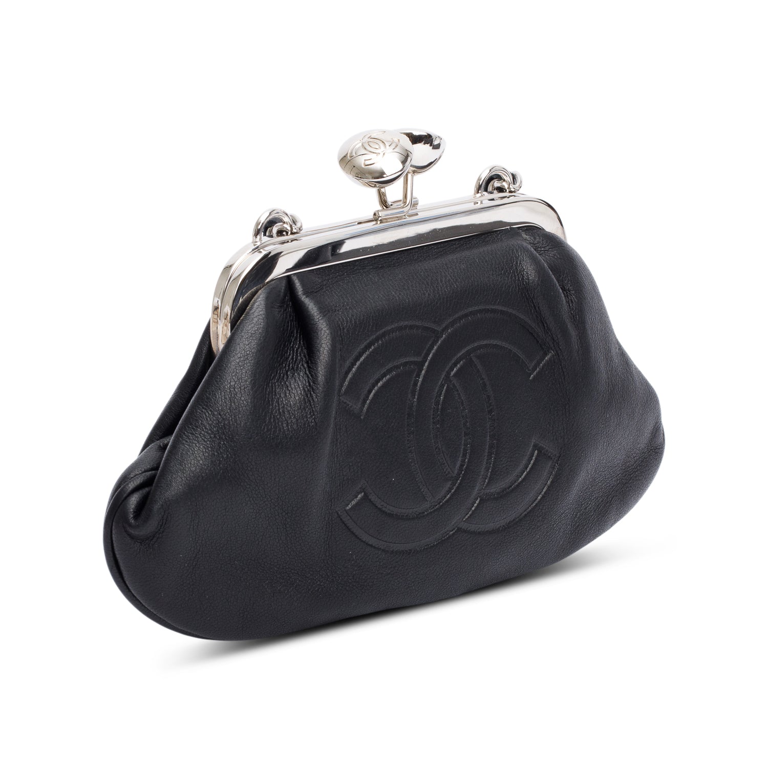 Chanel CC Kisslock Frame Evening Leather Lambskin Black Travel Bag