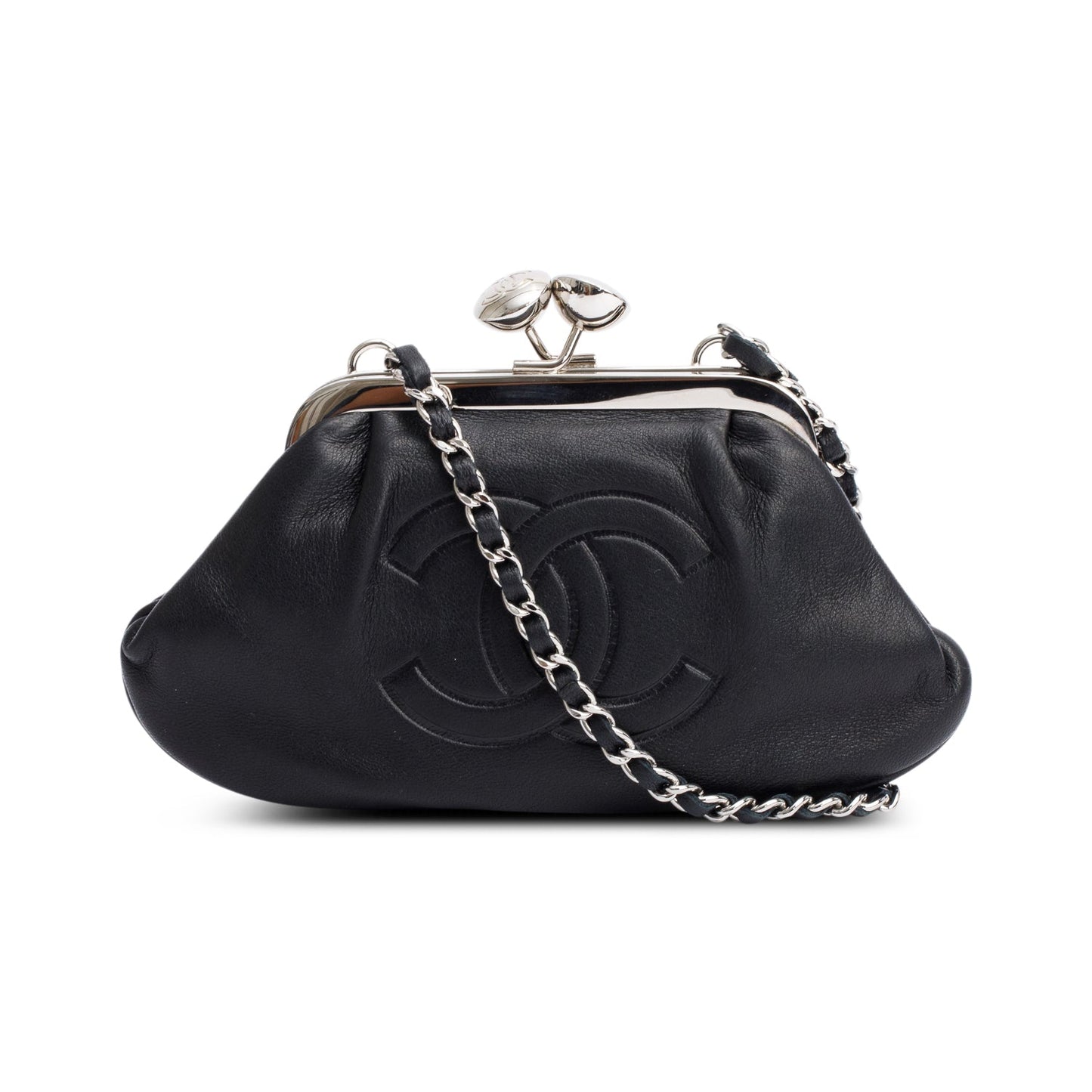 Chanel CC Kisslock Frame Evening Leather Lambskin Black Travel Bag