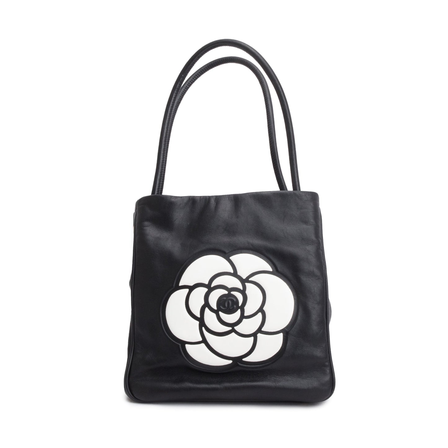 Chanel Camellia Logo Leather Lambskin Black Travel Bag