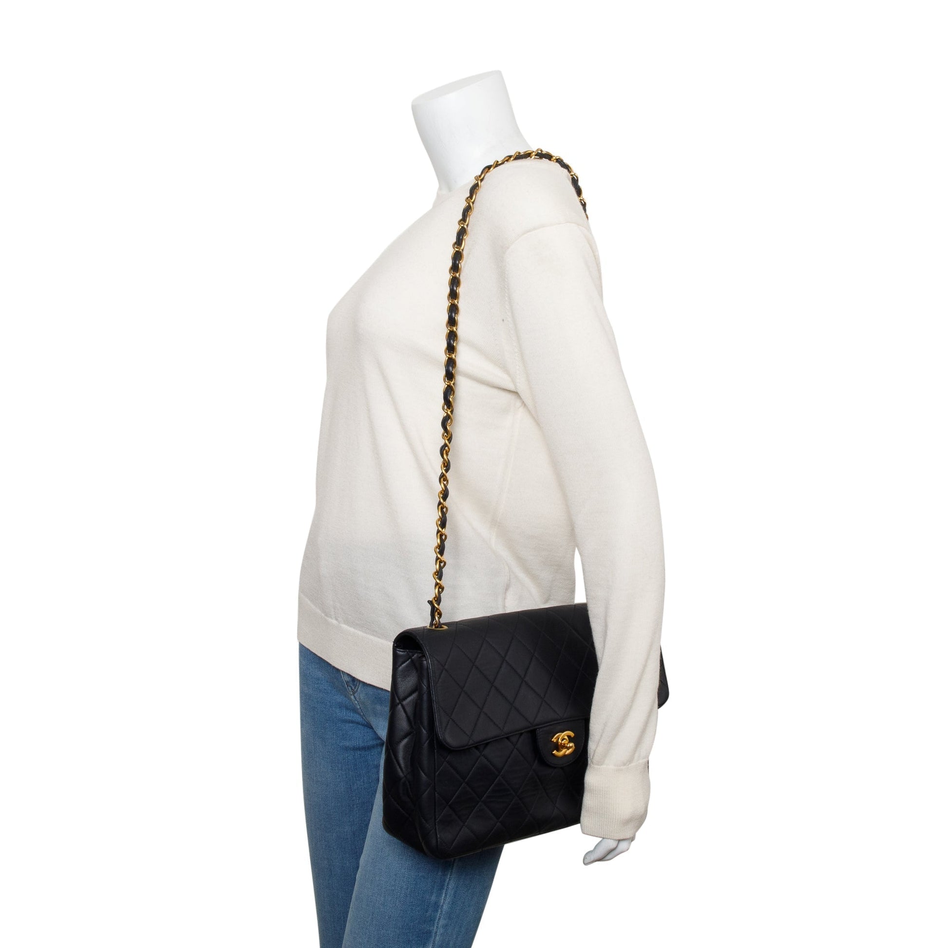 Chanel Classic Jumbo Single Flap Leather Lambskin Black Travel Bag