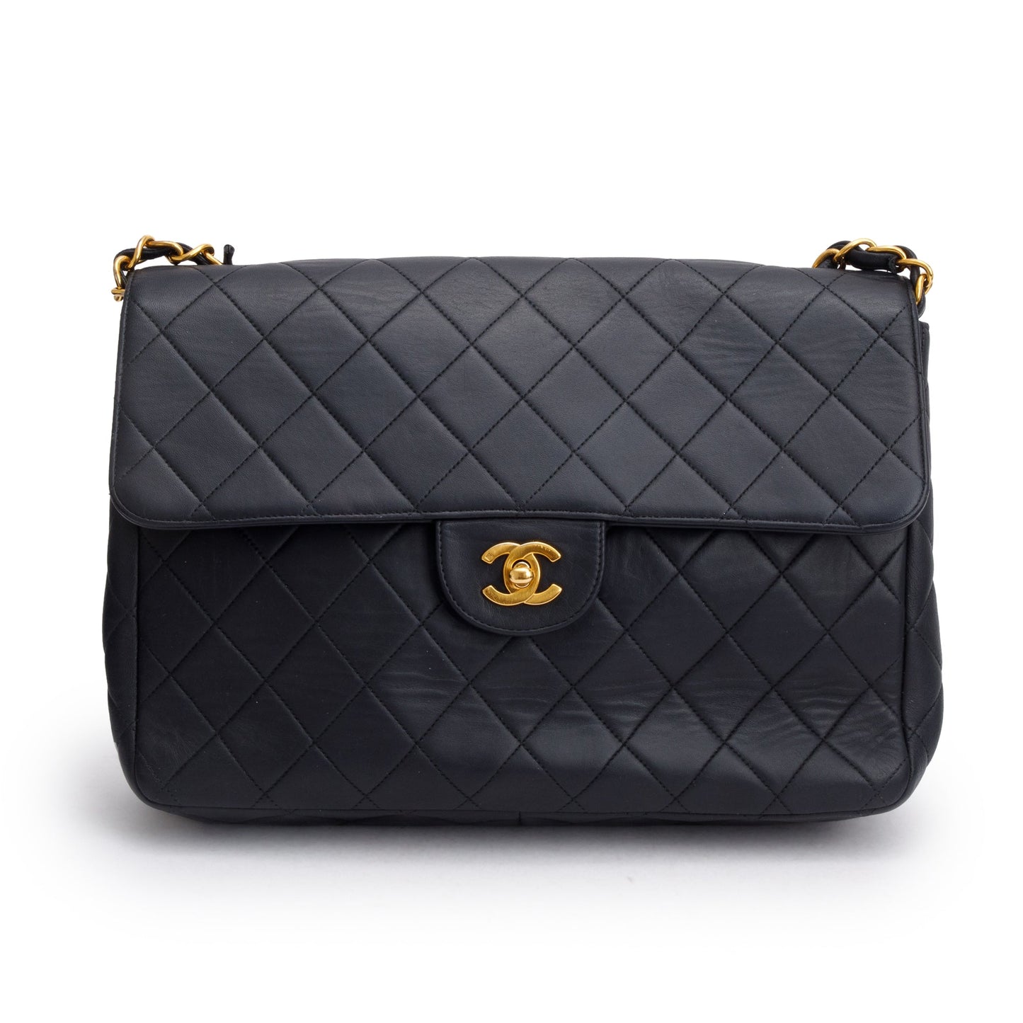 Chanel Classic Jumbo Single Flap Leather Lambskin Black Travel Bag