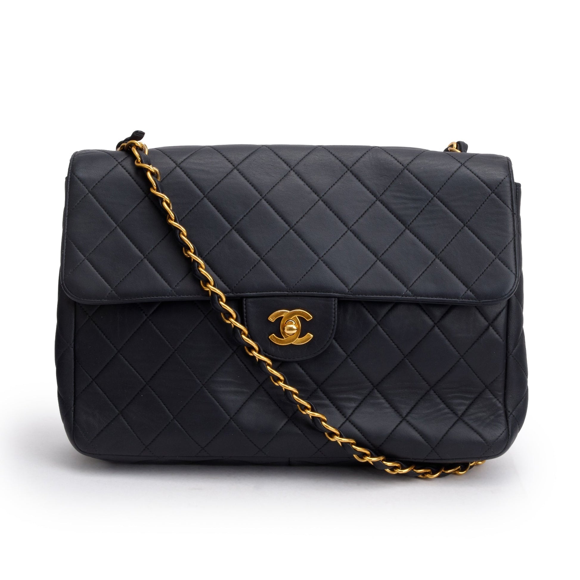 Chanel Classic Jumbo Single Flap Leather Lambskin Black Travel Bag