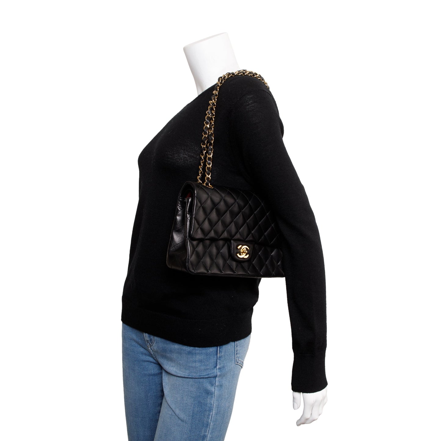 Chanel Classic Double Flap Leather Lambskin Black Travel Bag Flap Bag