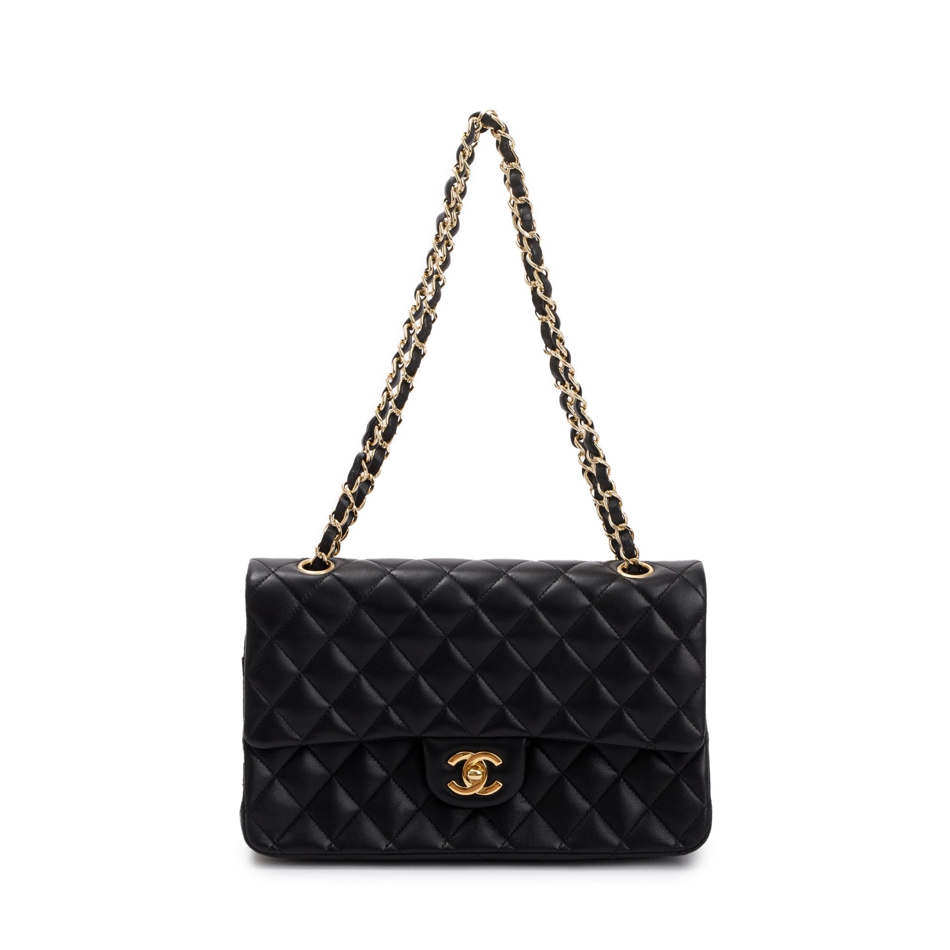 Chanel Classic Double Flap Leather Lambskin Black Travel Bag Flap Bag