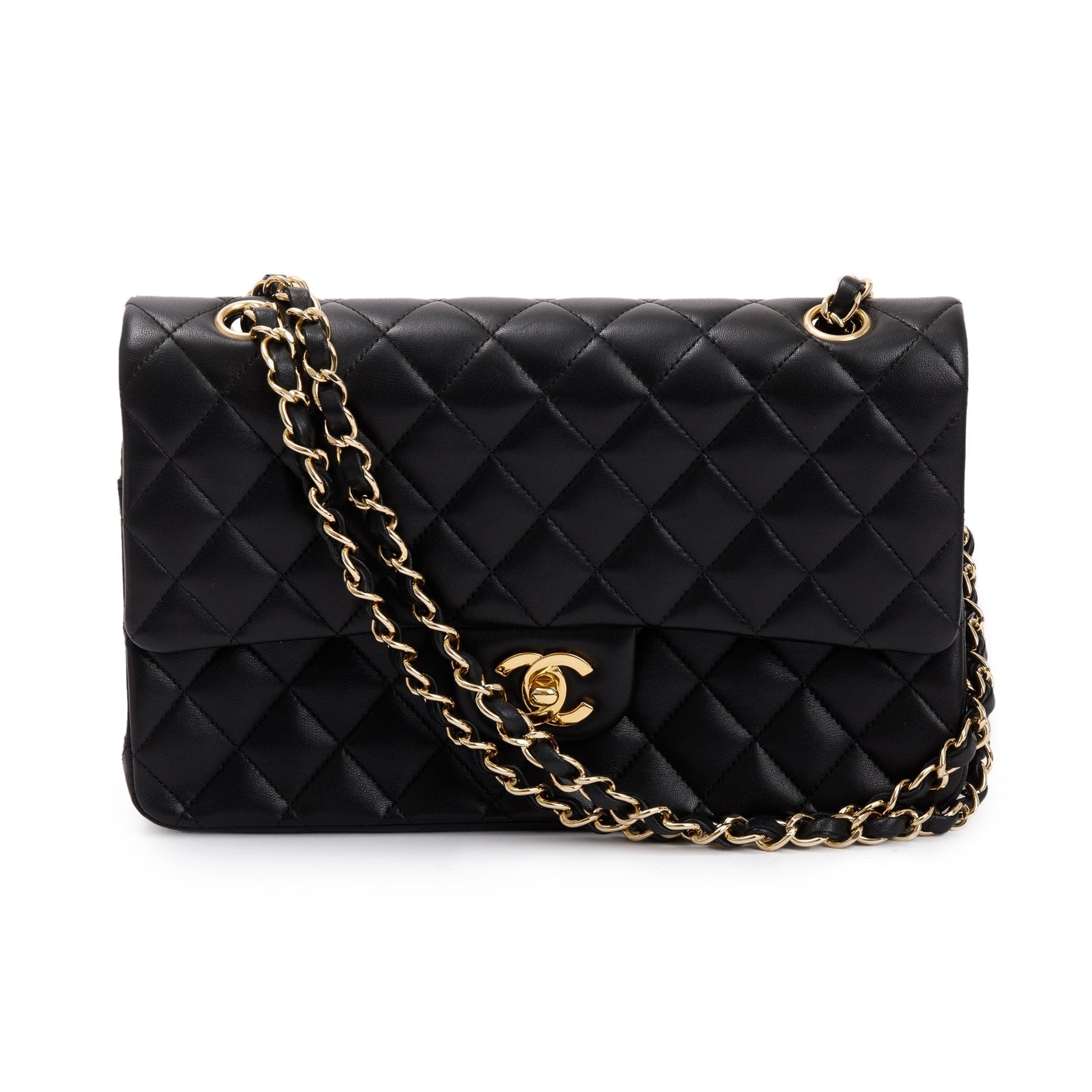 Chanel Classic Double Flap Leather Lambskin Black Travel Bag Flap Bag