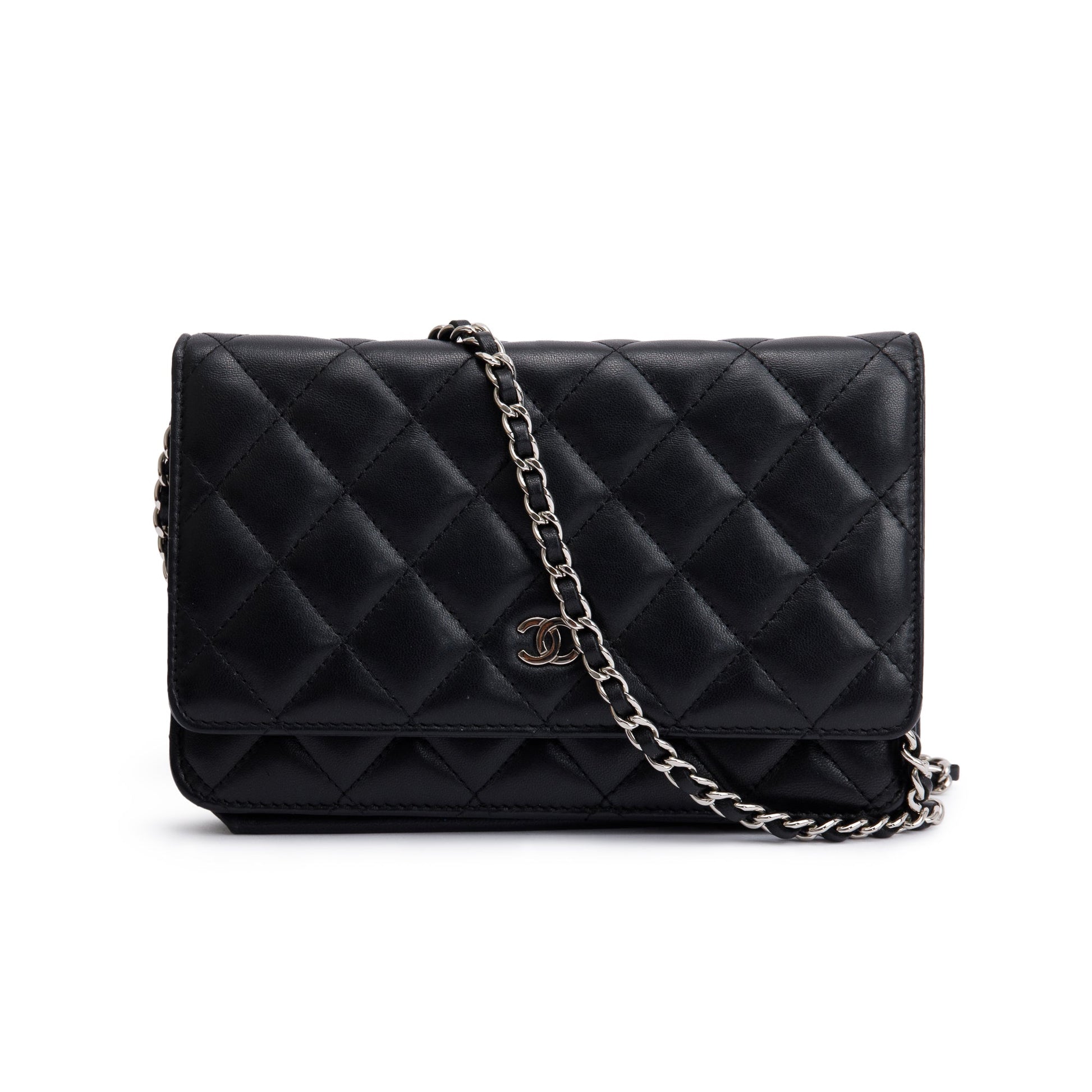 Chanel Classic on Leather Lambskin Black Wallet Case W Box