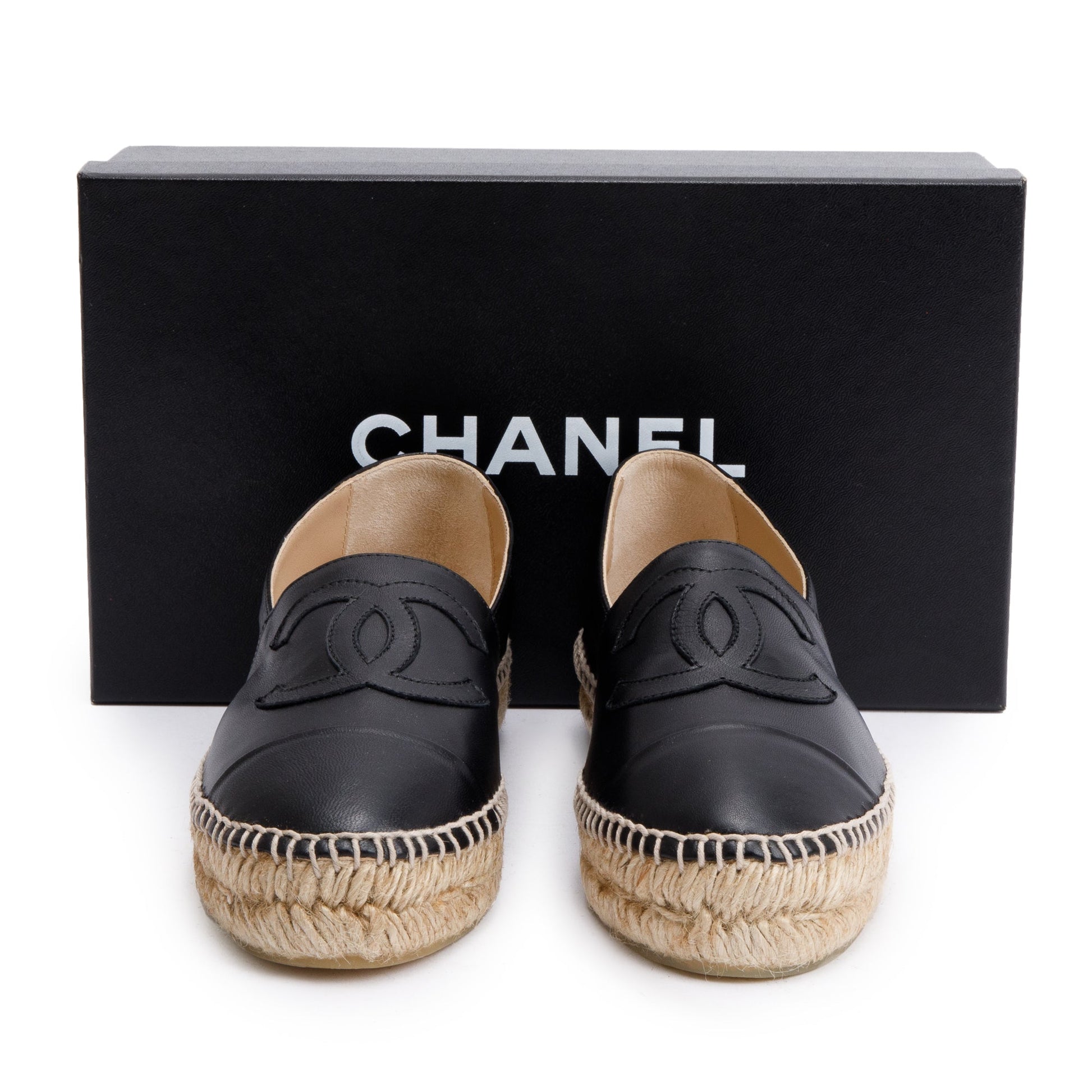 Chanel Interlocking CC Logo Espadrilles Leather Lambskin Black Travel Bag