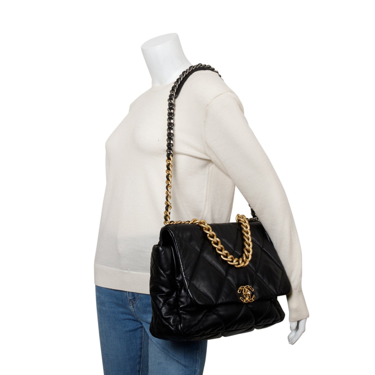 Chanel Maxi 19 Flap Leather Lambskin Black Travel Bag