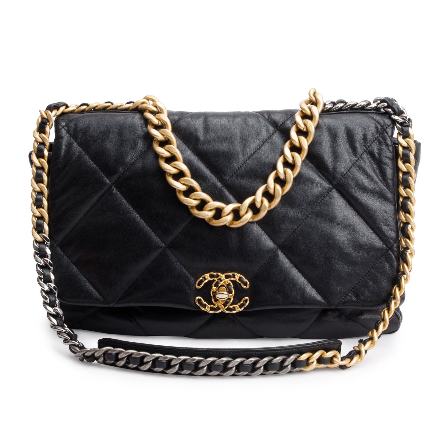 Chanel Maxi 19 Flap Leather Lambskin Black Travel Bag