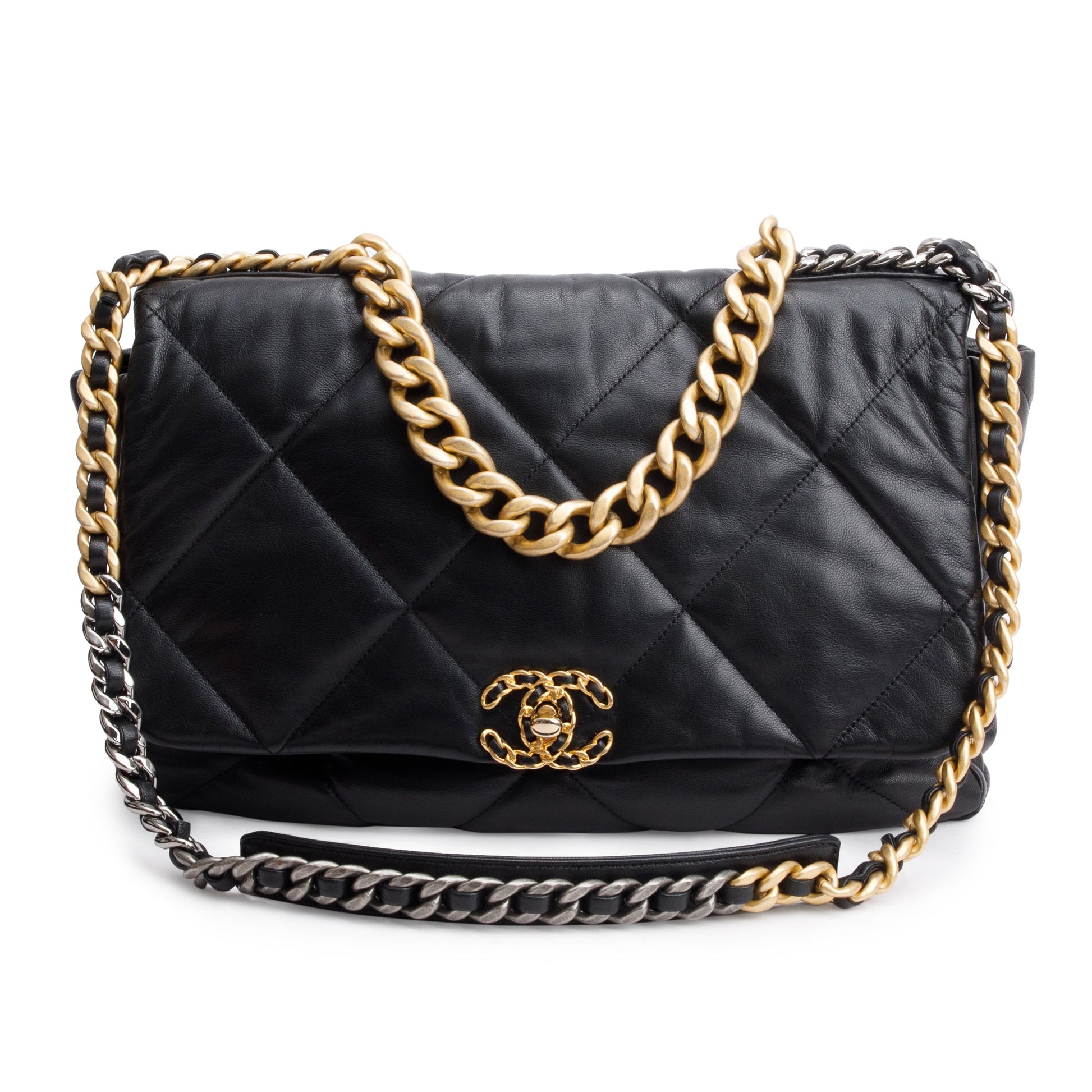 Chanel Maxi 19 Flap Leather Lambskin Black Travel Bag