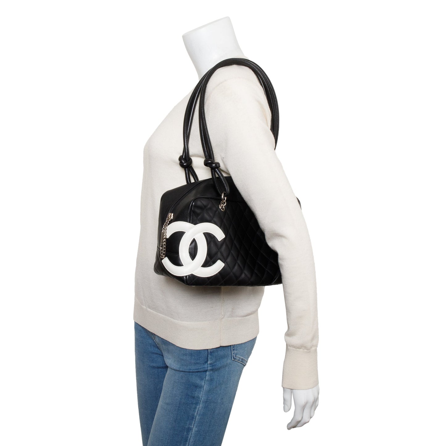 Chanel Ligne Cambon Bowler Leather Lambskin Black Travel Bag