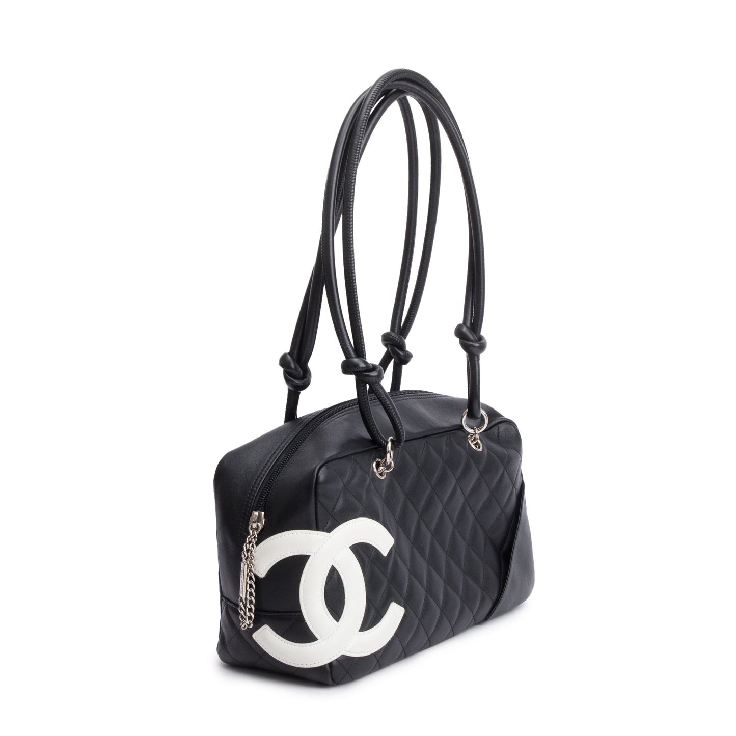 Chanel Ligne Cambon Bowler Leather Lambskin Black Travel Bag