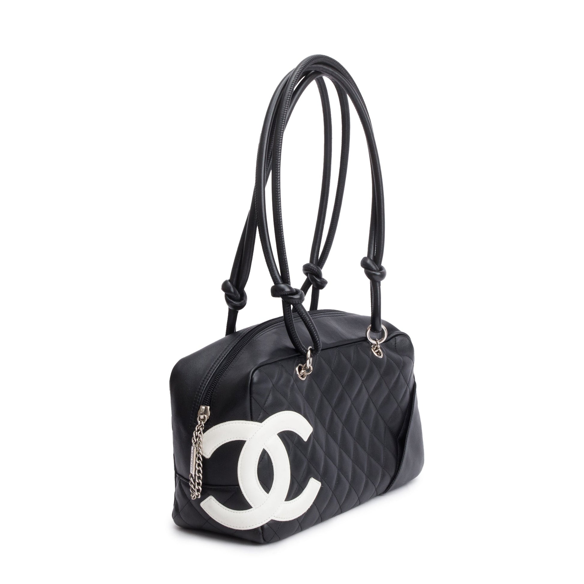 Chanel Ligne Cambon Bowler Leather Lambskin Black Travel Bag