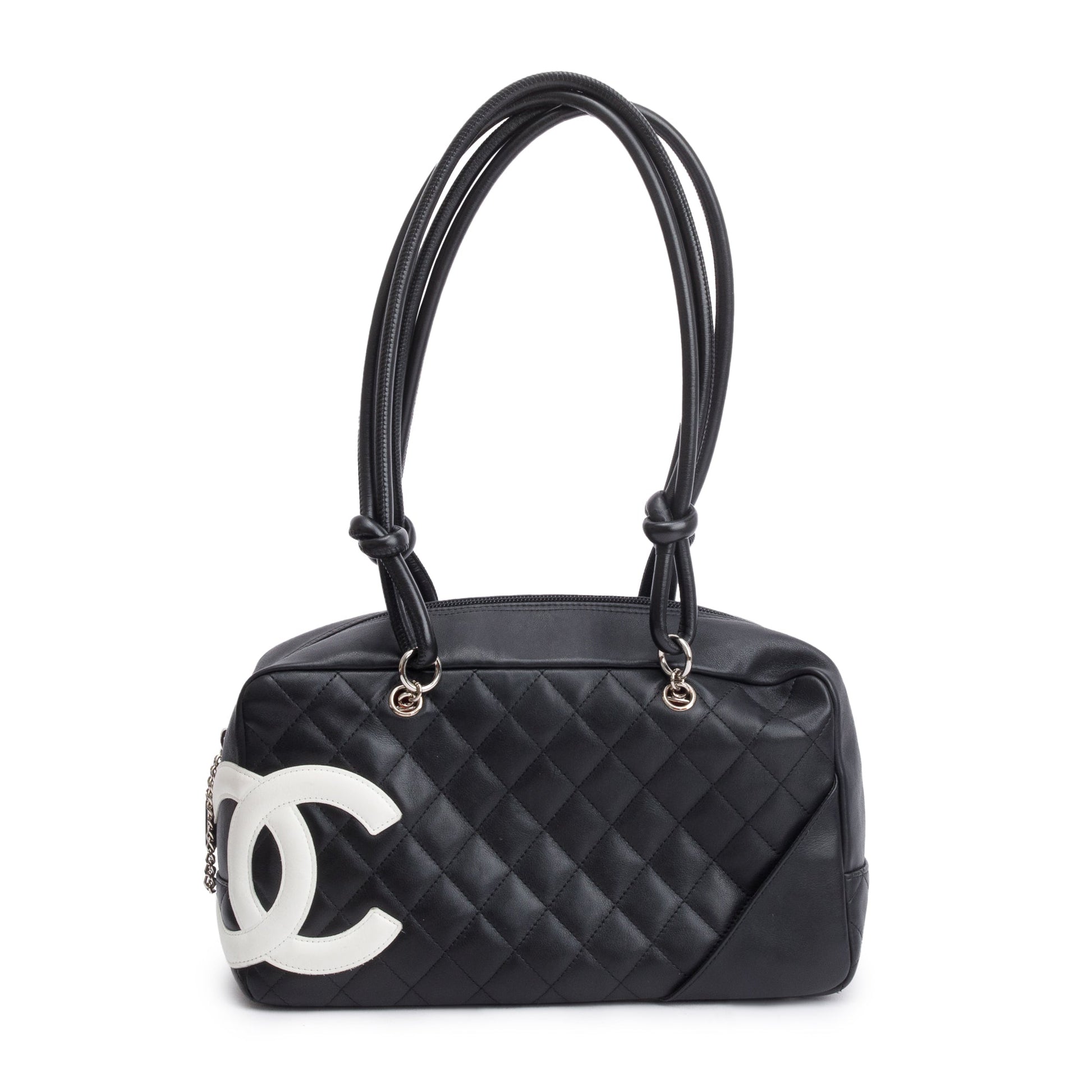 Chanel Ligne Cambon Bowler Leather Lambskin Black Travel Bag